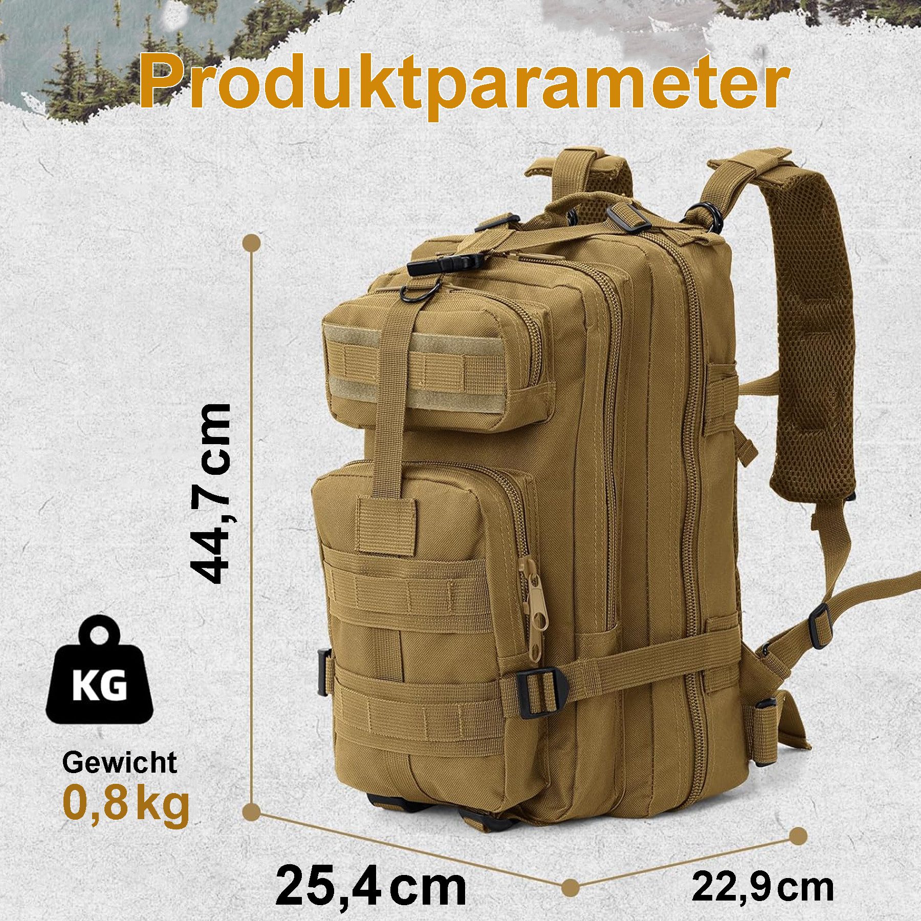 Mutig Wanderrucksack 35L Outdoor-Sportrucksack,Hiking Backpack, Tactical Backpack (aus robustem, wasserdichtem 800D Oxford-Gewebe für lange Haltbarkeit, Zwei-Wege-Reißverschlüsse erleichtern das Öffnen&Schließen der Taschen), Ideal für Camping, Wandern, Jagd, Sport, Werkzeuge und mehr