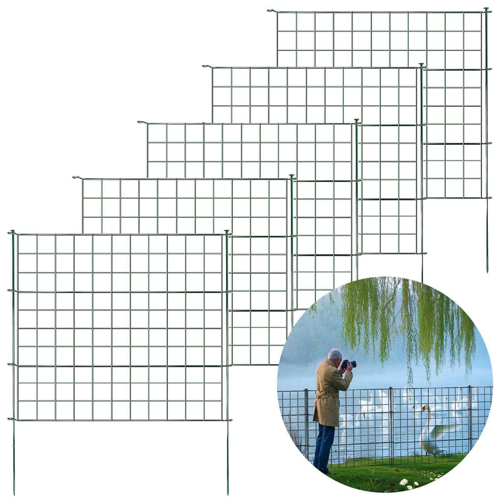 Floordirekt Teichzaun Pablo, Metall-Steckzaun-Set für Garten, Teich & Tiere, rostfrei, (Spar-Set, 5-St., Maße Einzelelement: 64 x 77,5 cm), erweiterbarer Gitterzaun, Sicherheit für Kinder & Schutz für Tiere