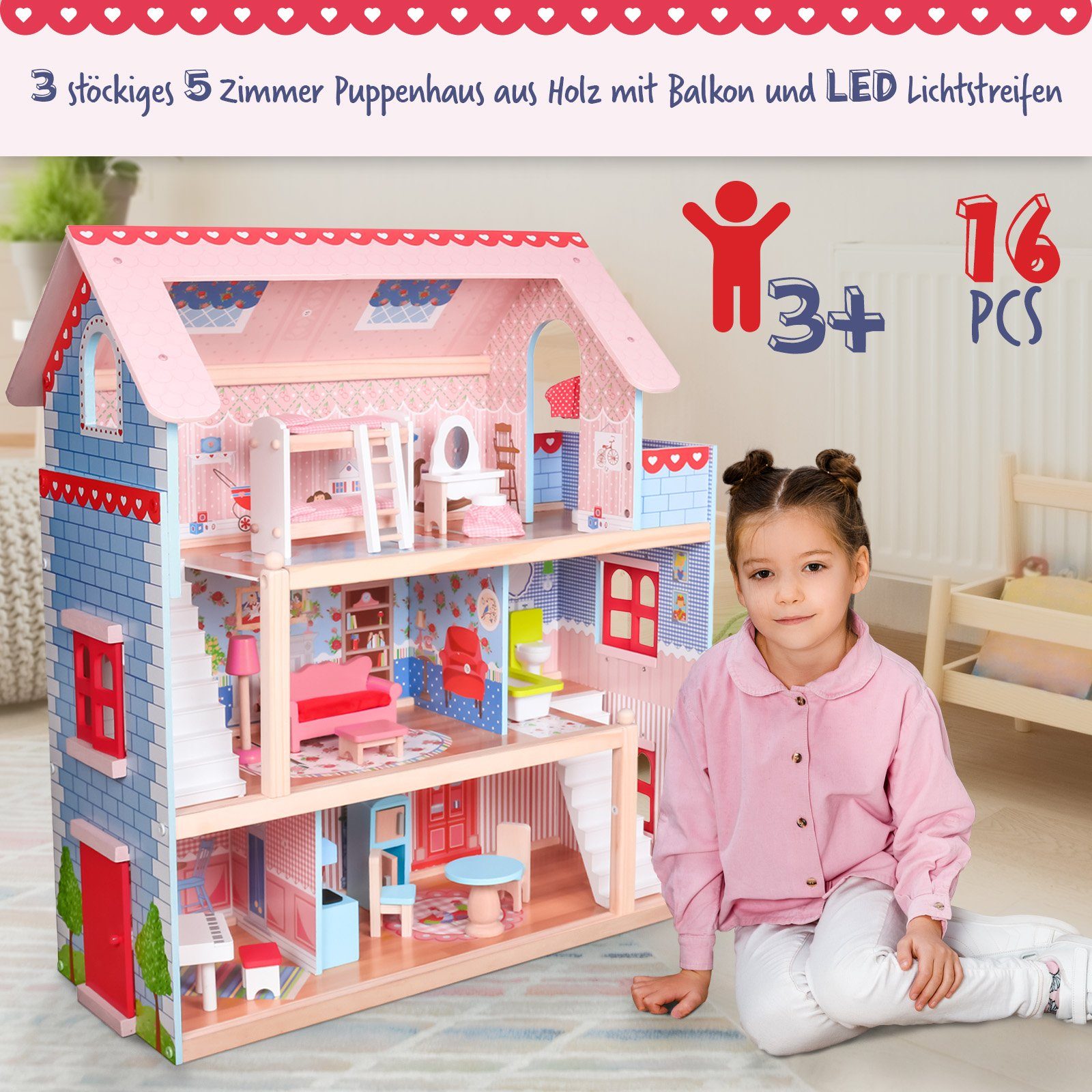 Infantastic Puppenhaus Holz, mit LED, Möbel, günstig online kaufen
