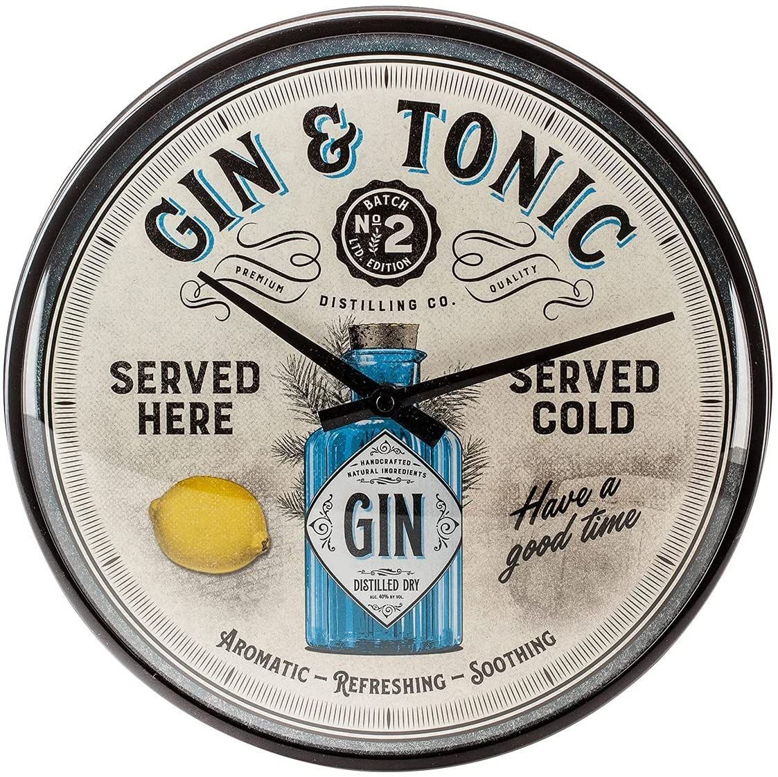 Analog & Retro Gin Nostalgic-Art Wanduhr 31cm Batterie Wanduhr Ø Küchenuhr - Tonic