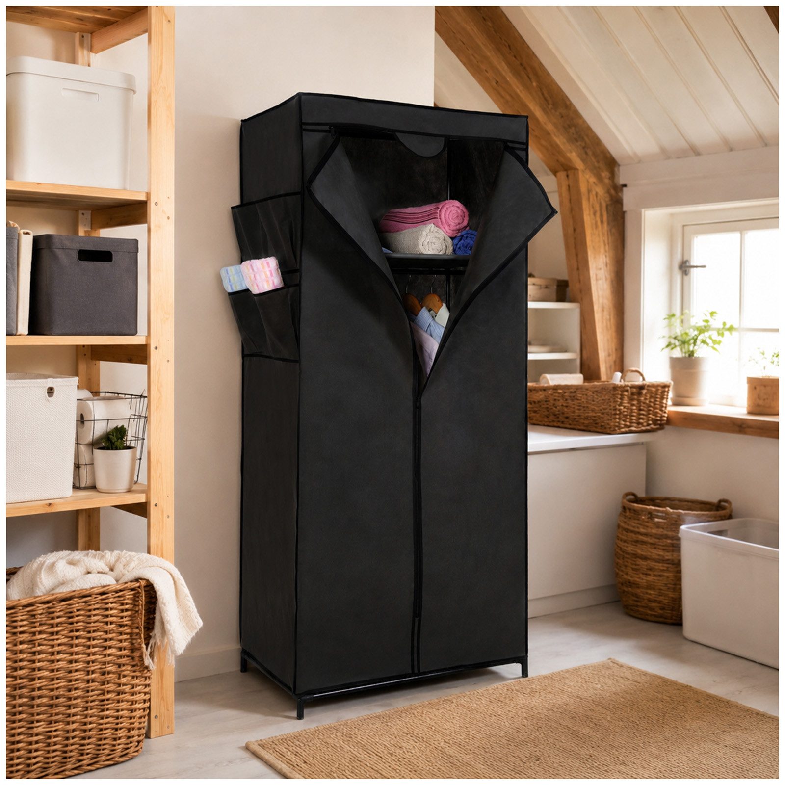 HTI-Living Stoffschrank Stoffschrank L Lena Dunkelgrau (Stück, 1-St., 1 Stoffschrank, ohne Dekoration) Kleiderschrank