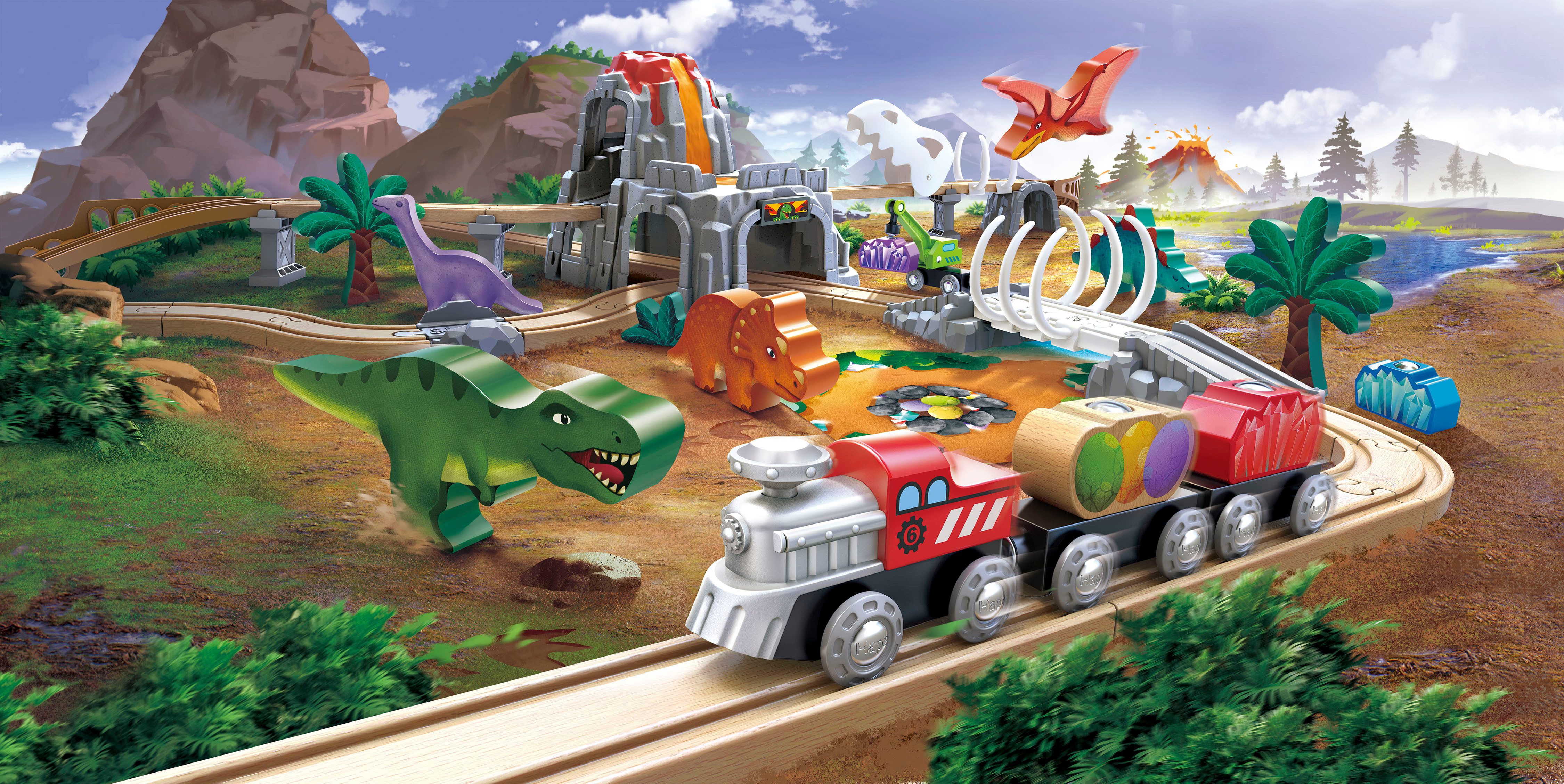 Hape Spielzeug-Eisenbahn Dino-Eisenbahn-Abenteuer, mit Licht- und Soundfuntkion