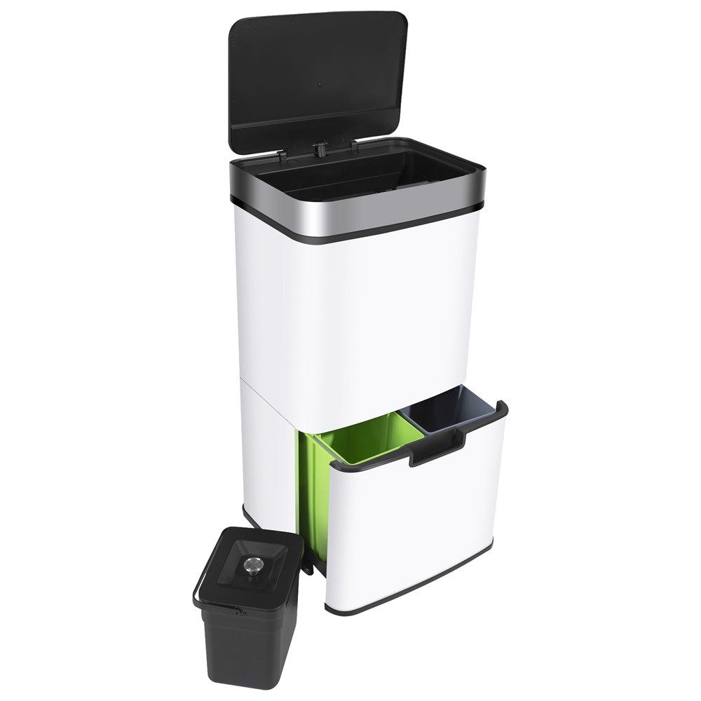 Ribelli Mülltrennsystem Sensor Mülleimer, 4 Fächer, Mülleimer Küche, 72L, Weiß, Abfalleimer mit Sensor