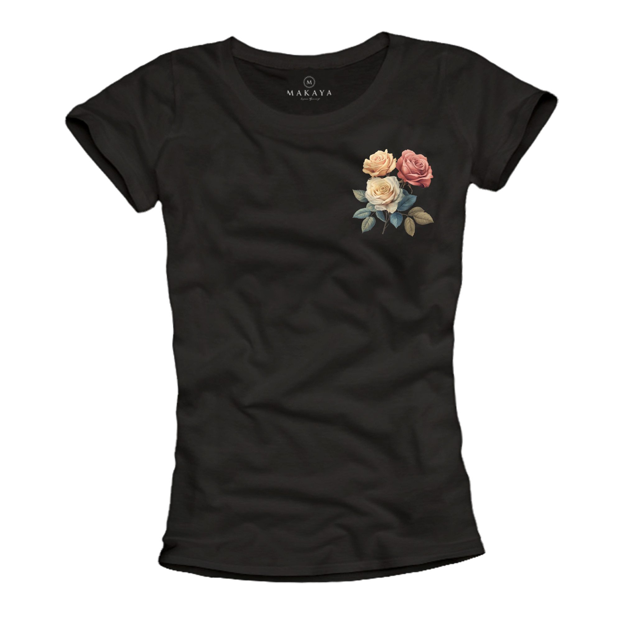 MAKAYA Print-Shirt Damen mit Rosenmuster Blumen günstig online kaufen