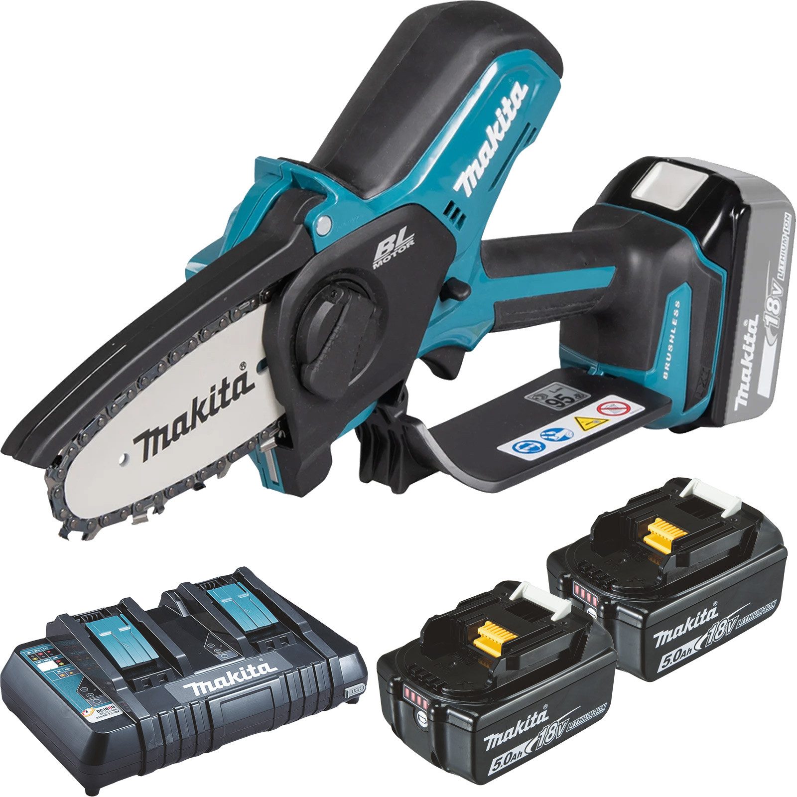 Makita Garten-Multifunktionsgerät Makita DUC101PTE Akku-Astsäge 18V / 2x 5,0 Ah Akku + Doppelladege...