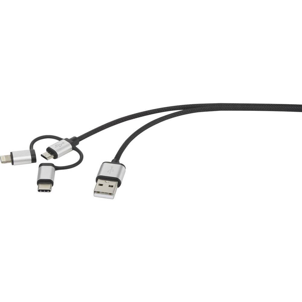 Renkforce 3-in-1 Micro-USB/Lightning/USB-C® Lade- & Sync-Kabel 0.25 m RF-3335106 USB-Kabel, (25.00 cm), gesleeved