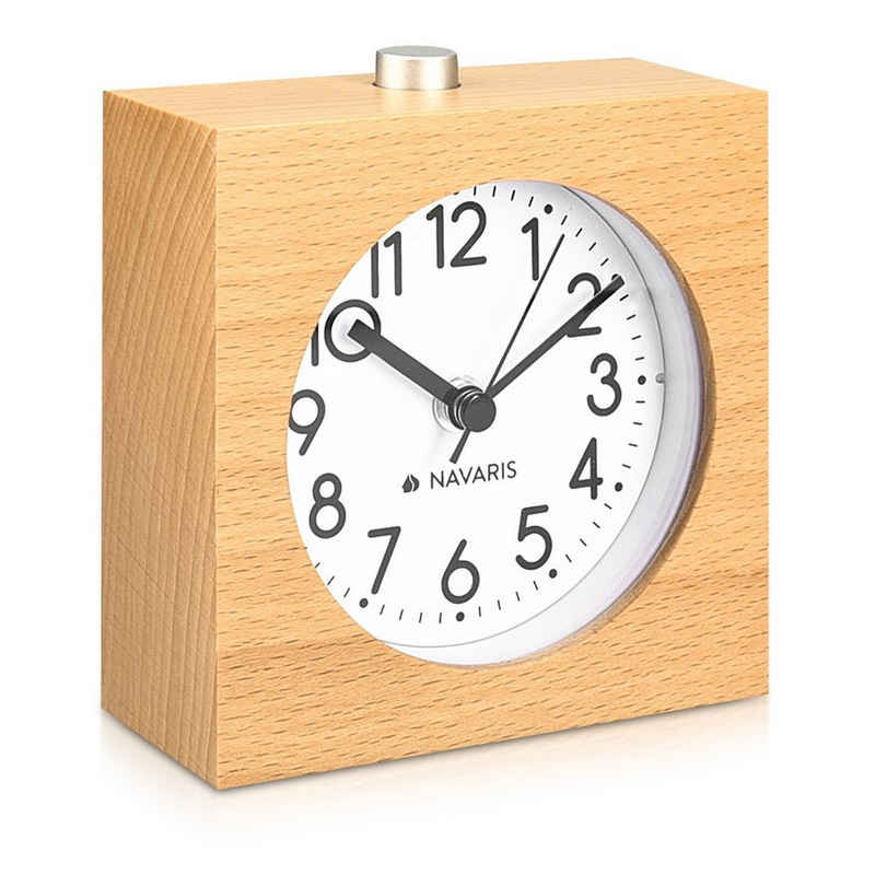 Navaris Wecker Holz Wecker mit Snooze - Retro Uhr im Viereck Design - Naturholz