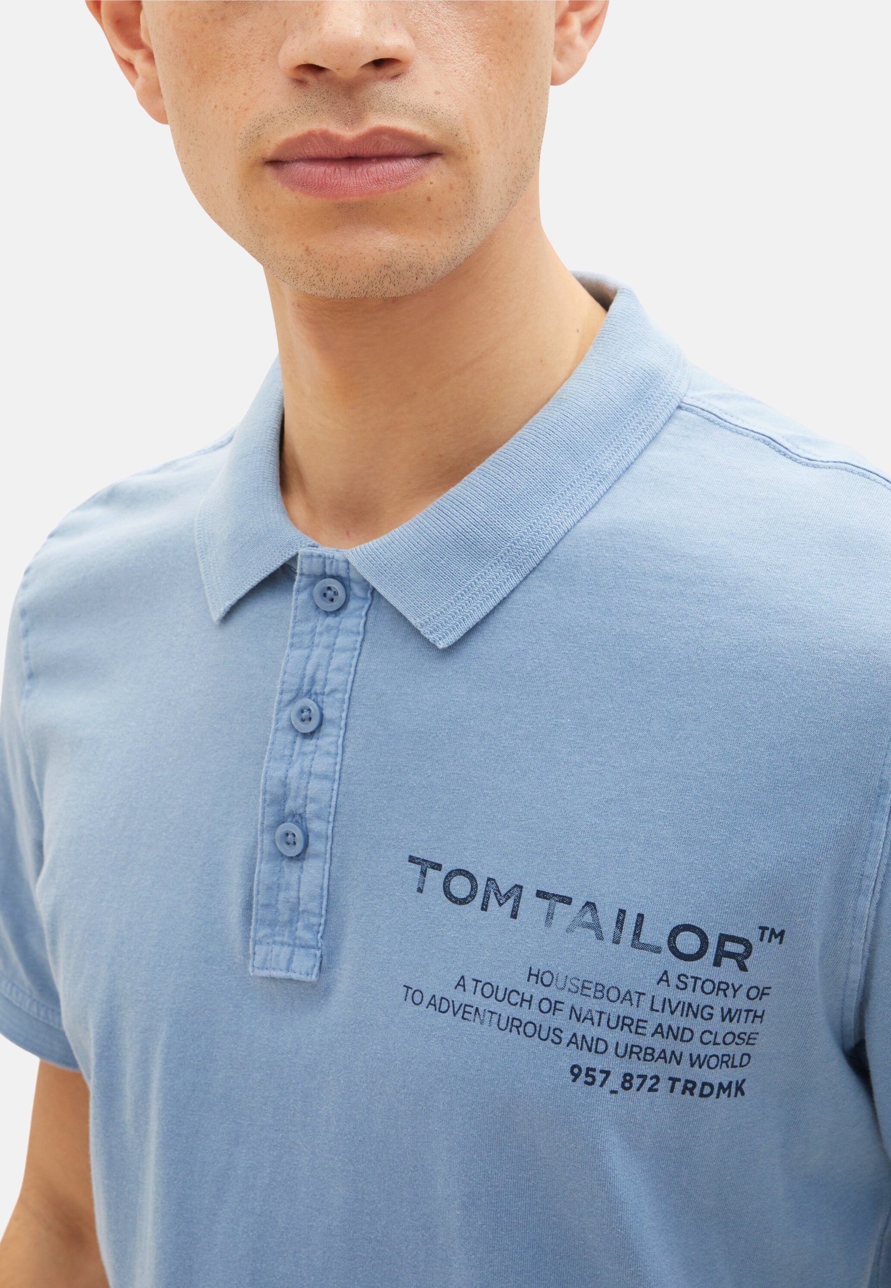 TOM Poloshirt hellblau Poloshirt und mit (1-tlg) Kurzarmshirt Polokragen TAILOR