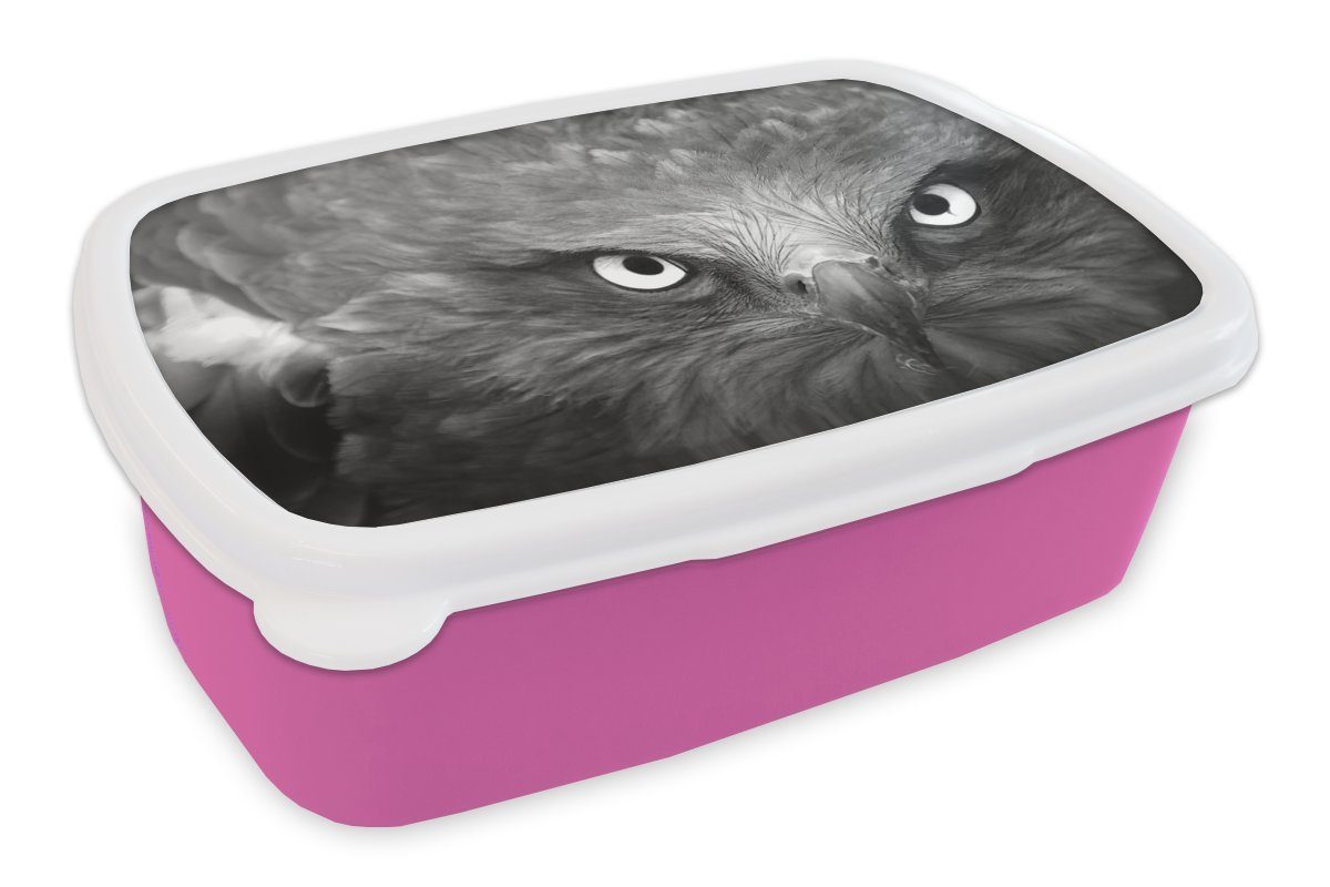 Brotbox MuchoWow - (2-tlg), Erwachsene, Brotdose rosa Lunchbox Adler - Mädchen, Kinder, Schwarz Weiß, für Kunststoff, Kunststoff Snackbox,