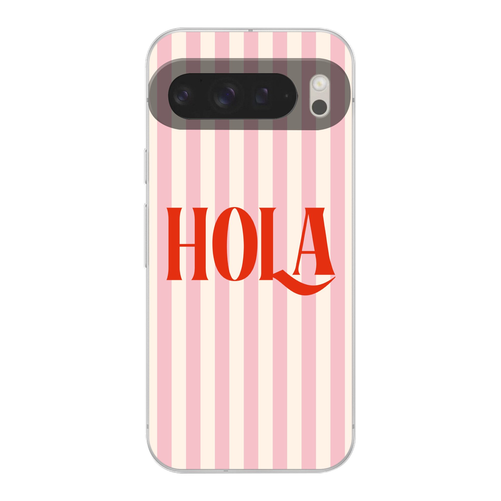 MuchoWow Handyhülle für Google Pixel 9 Pro XL Hola - Zitat - Streifen - Pastell - Rosa - R, Handy Case, Silikon, Bumper Case Dünn