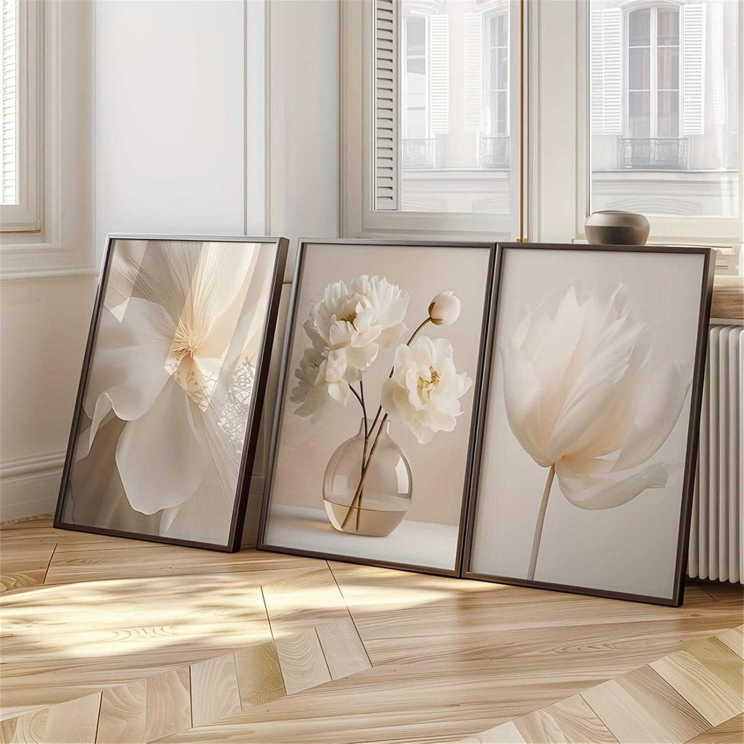 LuxusKollektion Leinwandbild Wandbilder 3teilig Boho Blume Wohnzimmer F 50x70cm, (3 St) – Bild 3 von 5