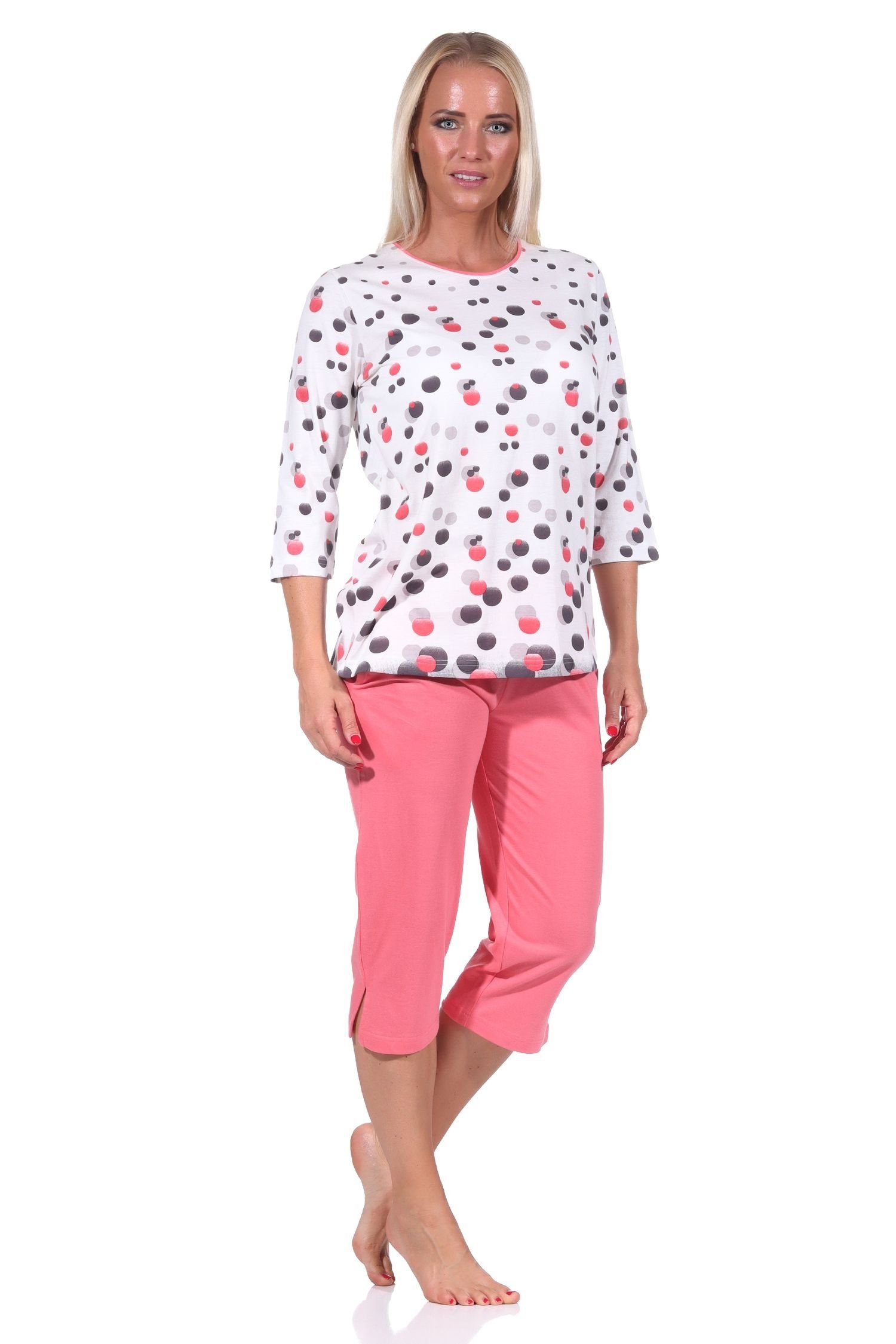 in Optik Pyjama kurzarm Übergrößen Damen auch Tupfen - apricot Capri Schlafanzug Normann in