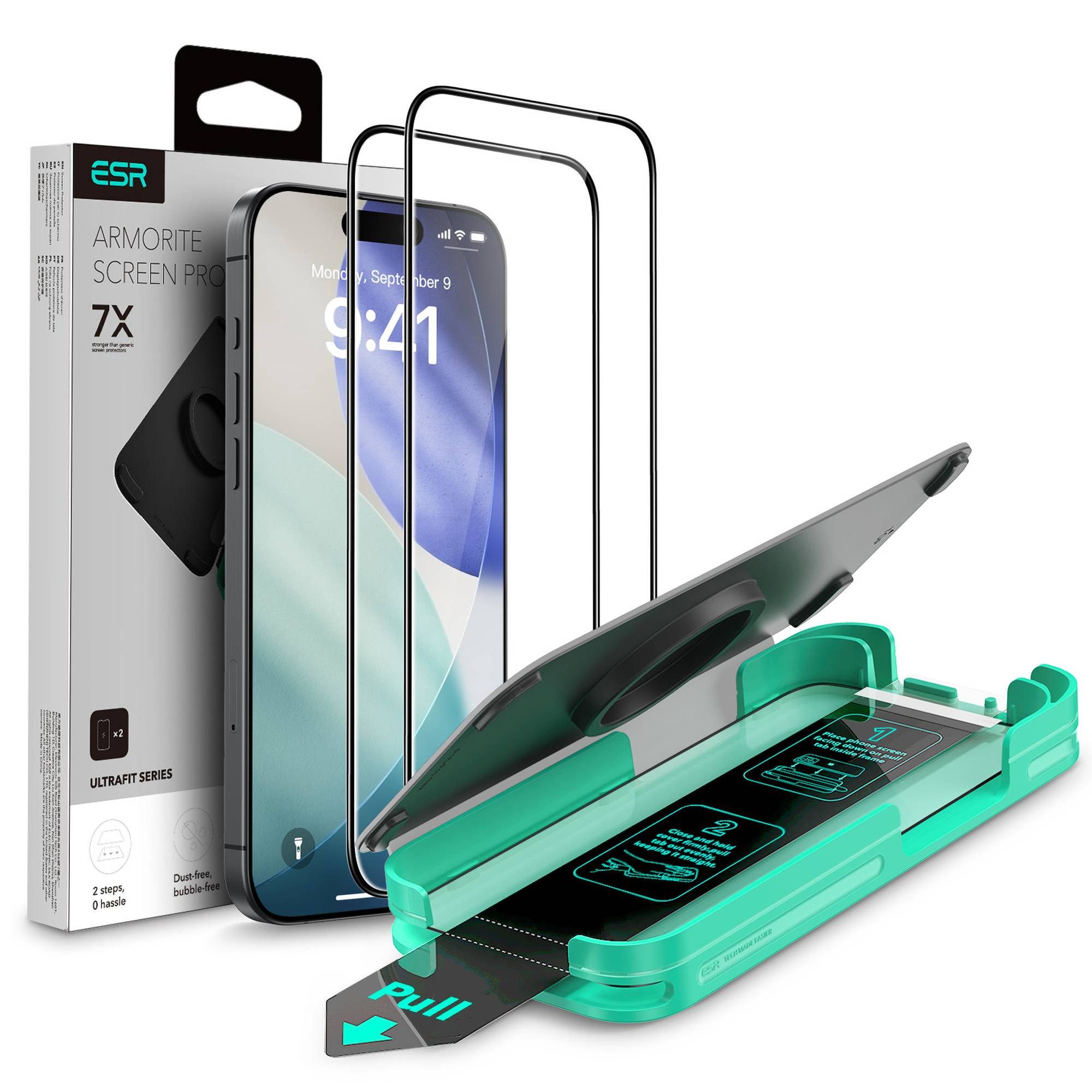 ESR Displayschutzglas Armorite Displayschutz für iPhone 17/16 Pro, UltraFit Aufbringhilfe, Laufsprecherabschirmung, gehärtetes Glas