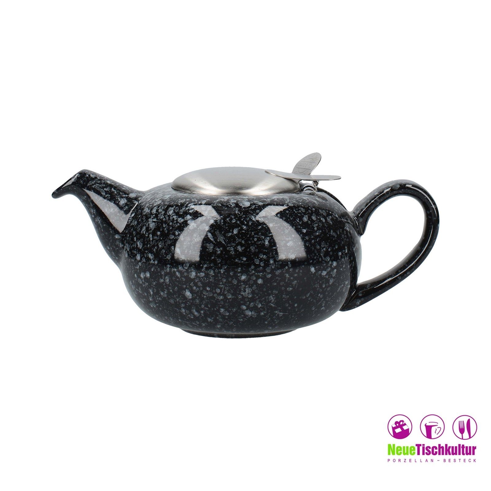 Keramik, Teekanne 500 mit Sieb, marmoriert Tassen Schwarz 2 ml, Teekanne l Neuetischkultur 0.5