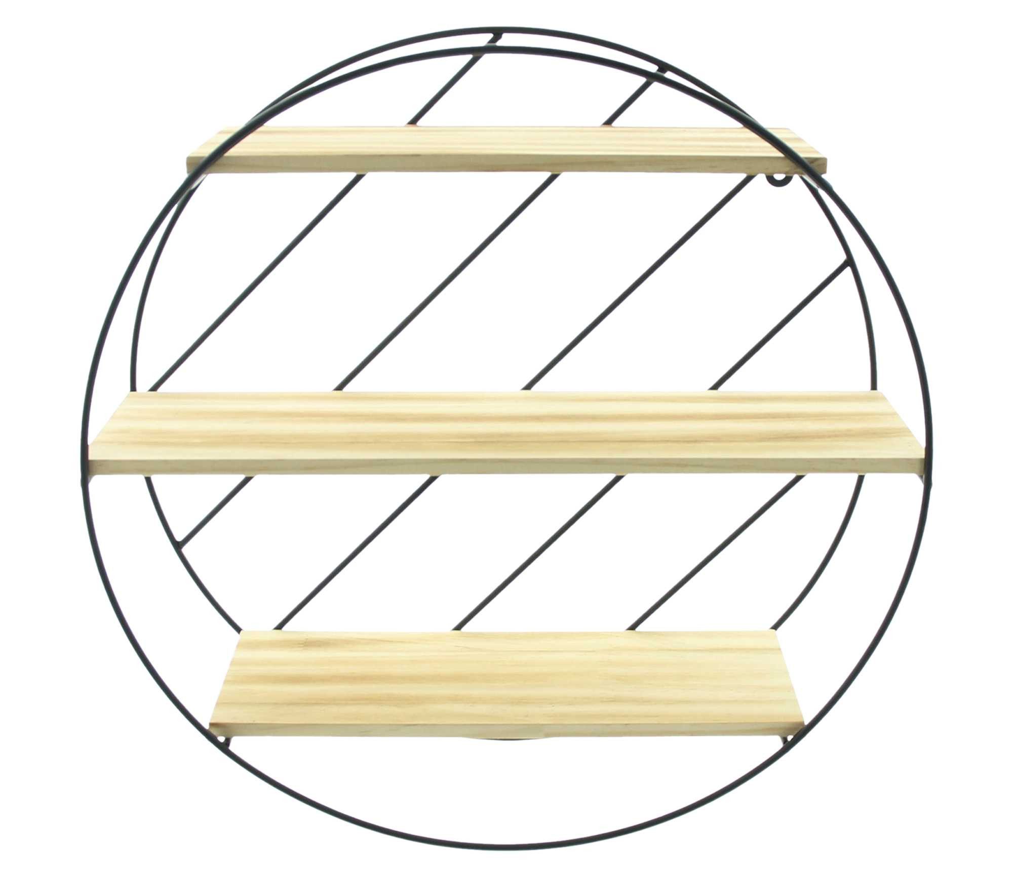 Deko-Wandregal "Circle" aus Metall schwarz, 3 Holzböden, Hängeregal rund, Dekoregal