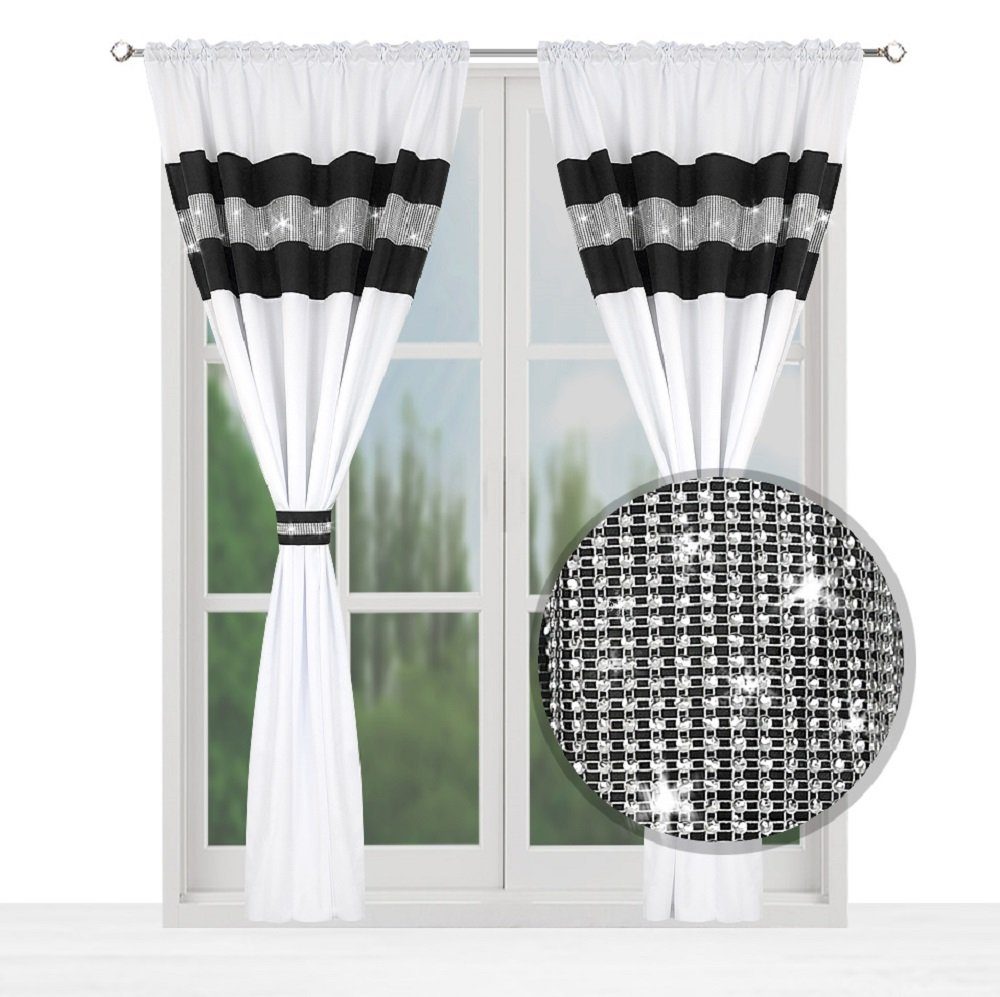 Vorhang »Fertiggardine Vorhang Kräuselband Zirkonia Weiß-Schwarz (2  Stück)«, Flying, Kräuselband, Glamour, Kristall online kaufen | OTTO