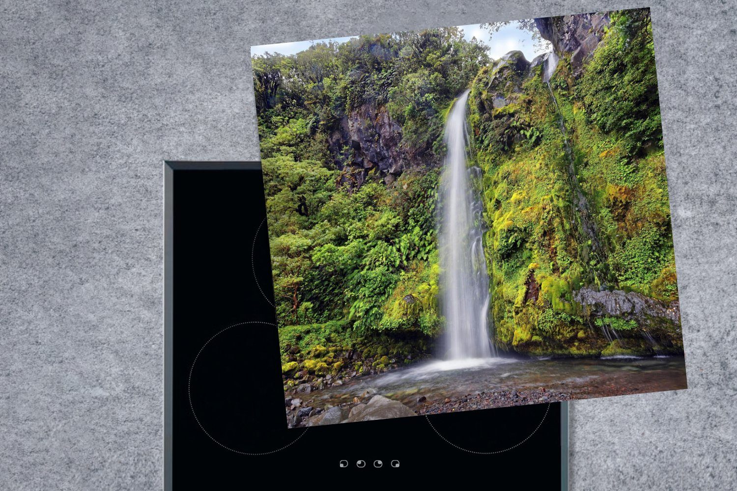 78x78 Whanganui-Nationalpark MuchoWow (1 cm, Ozeanien, Vinyl, Arbeitsplatte Ceranfeldabdeckung, für Herdblende-/Abdeckplatte küche Wasserfall im tlg), in