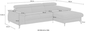 COTTA Ecksofa Komaris L-Form, Kopf bzw. Rückenteilverstellung, wahlweise Bettfunktion und Bettkasten