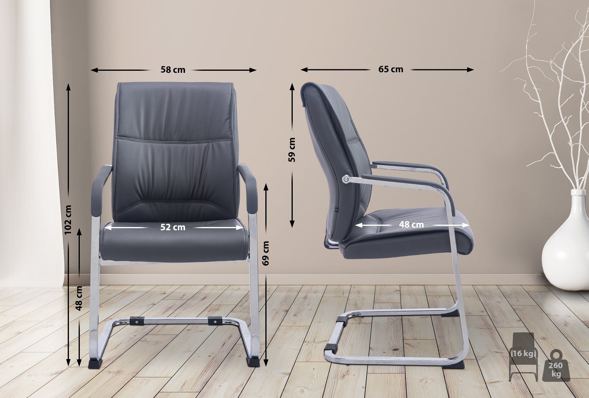 CLP Besucherstuhl Anubis Kunstleder, mit Armlehne günstig online kaufen