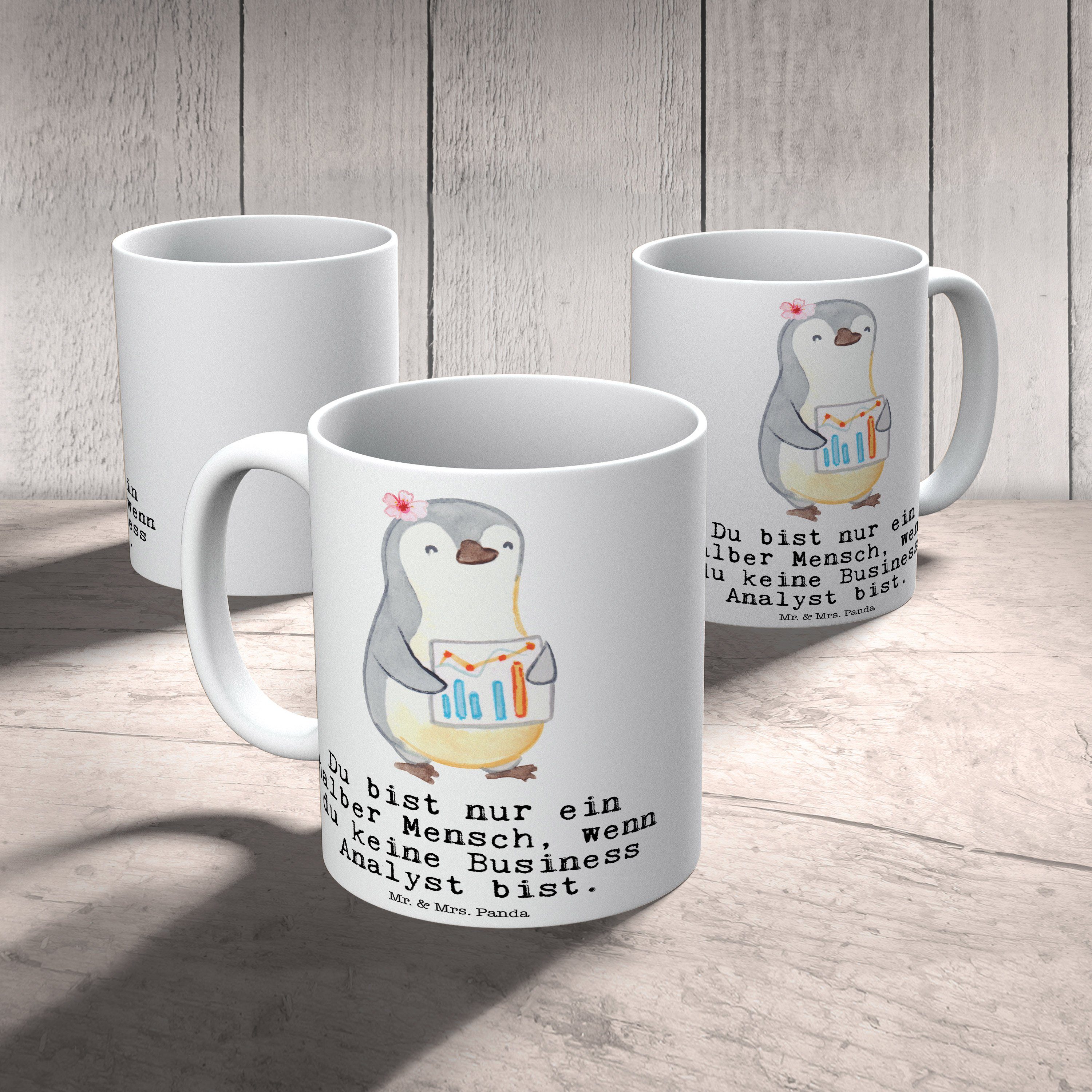 Kollegin, Herz & Panda mit - Tasse Keramik Business Analyst - Geschenk, Weiß Keramiktasse, Mr. Mrs.