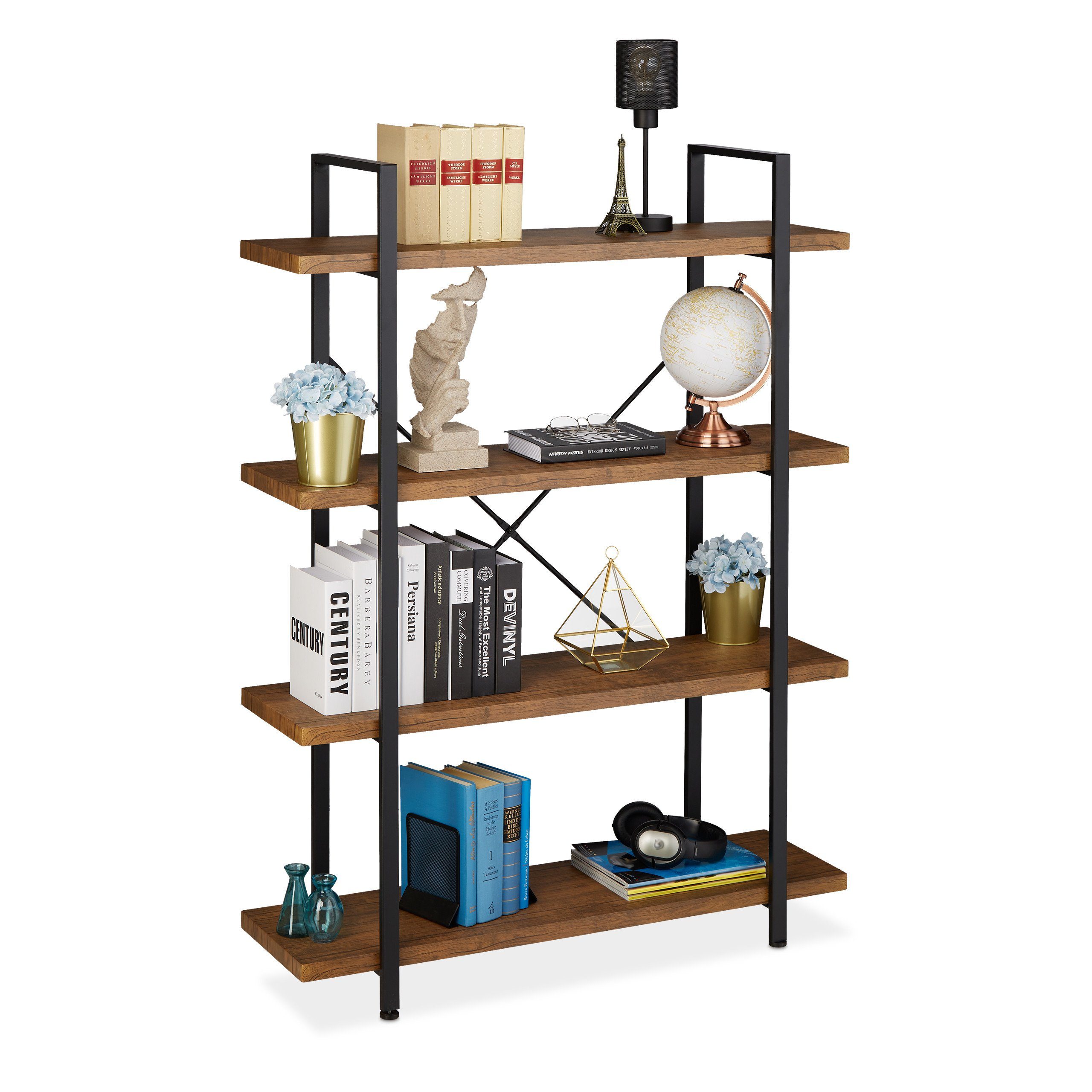 relaxdays Bücherregal Industrial mit 4 Ebene. Reduzierter Preis € 59,99. Unverbindliche Preisempfehlung € 99,99