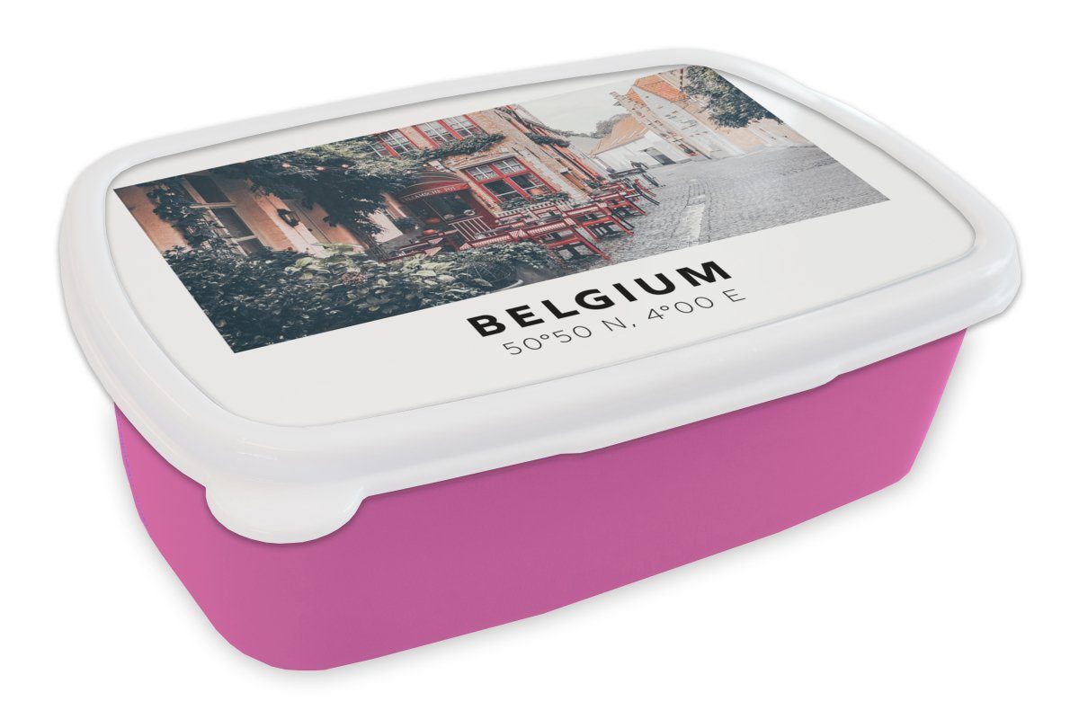 Erwachsene, Café, (2-tlg), Kunststoff Kinder, MuchoWow - - Lunchbox Belgien für Terrasse Brotbox rosa Kunststoff, Brotdose Mädchen, Rot - Snackbox,