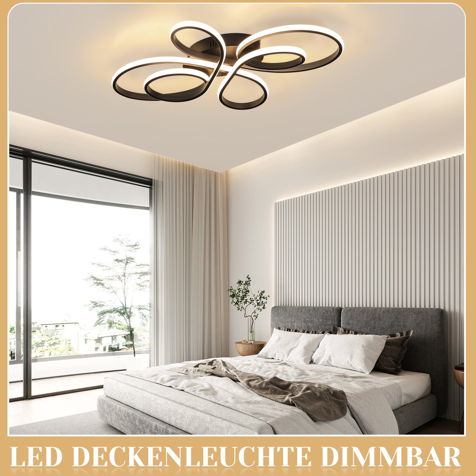 Nettlife LED Deckenleuchte Modern Schwarz Dimmbar Wohnzimmer 65W 40/66/80/100CM deckenlampe, LED fest integriert, Kaltweiß, Warmweiß, Neutralweiß, Schlafzimmer, – Bild 5 von 5