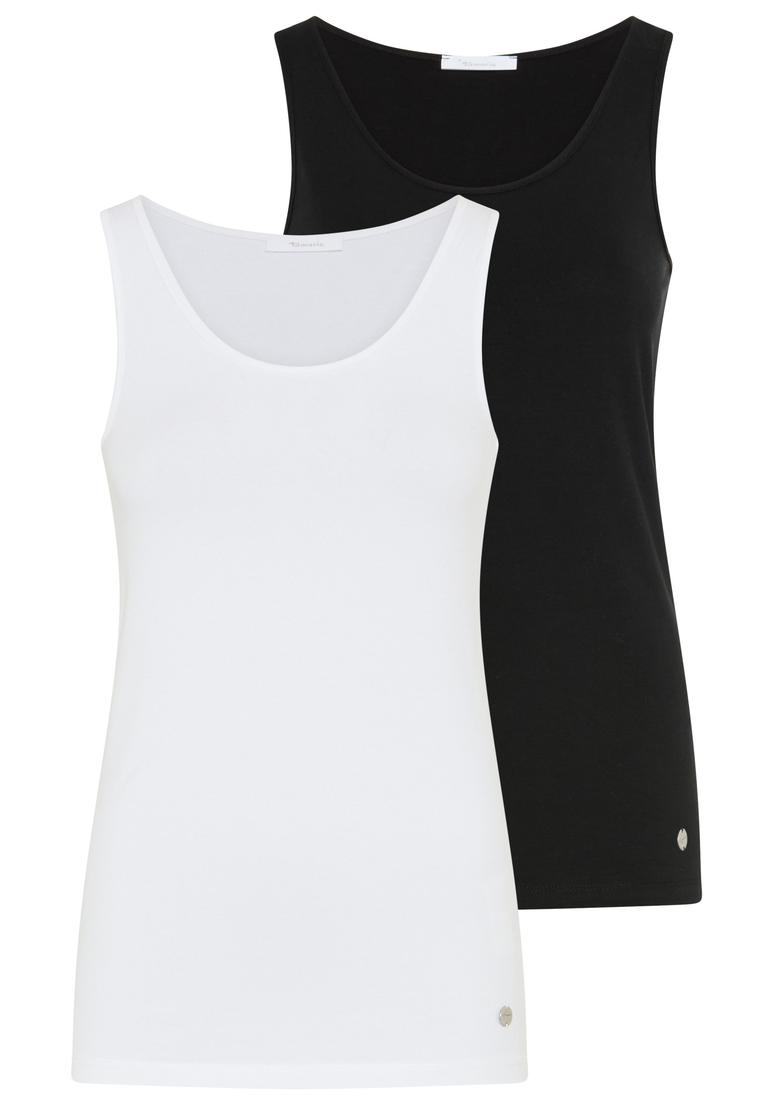 Tamaris Tanktop (2er-Pack) figurbetonte Passform, unifarben, hüftbedeckende Länge