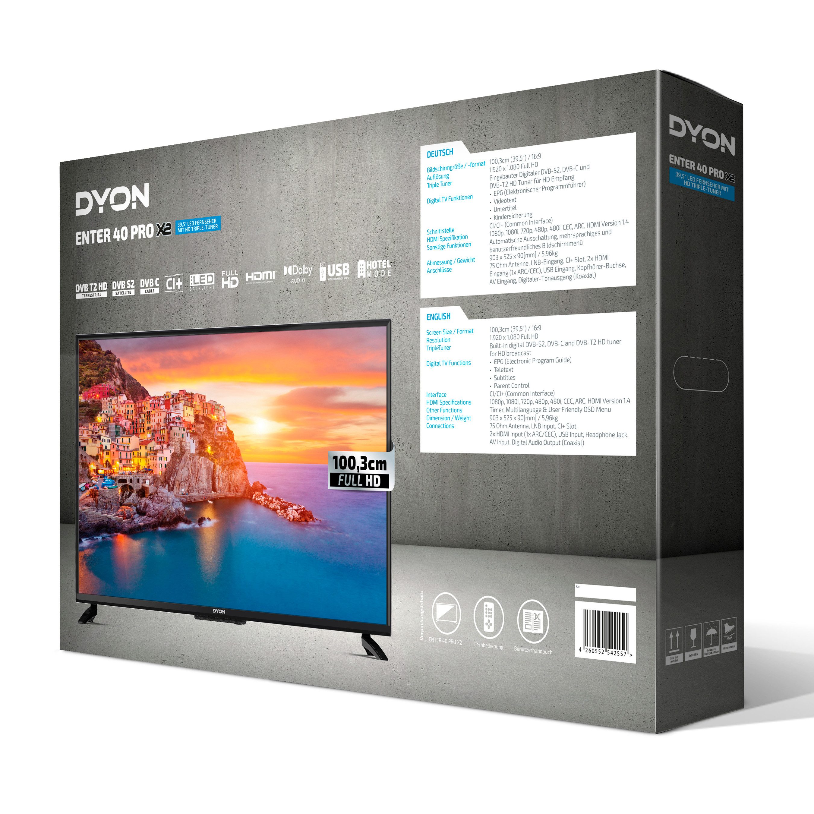 Dyon Enter 40 PRO X2 LED-Fernseher (100 cm/40 Zoll, Full HD, 40" Full-HD, Triple Tuner, CI+ & Hotel Modus – ideal für jedes Zimmer)