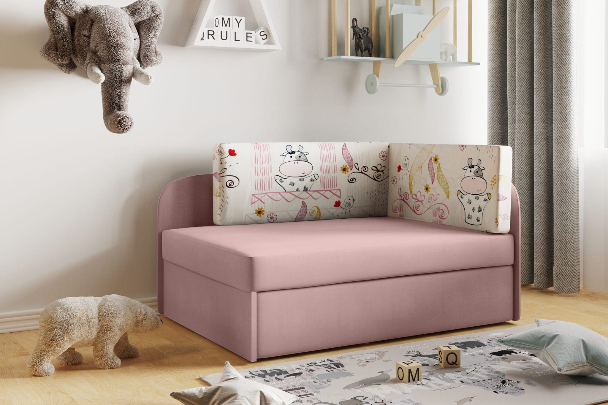 Friderik-EU Sofa BAFI Couch fürs Kinderzimmer mit Schlaffunktion und Bettkasten