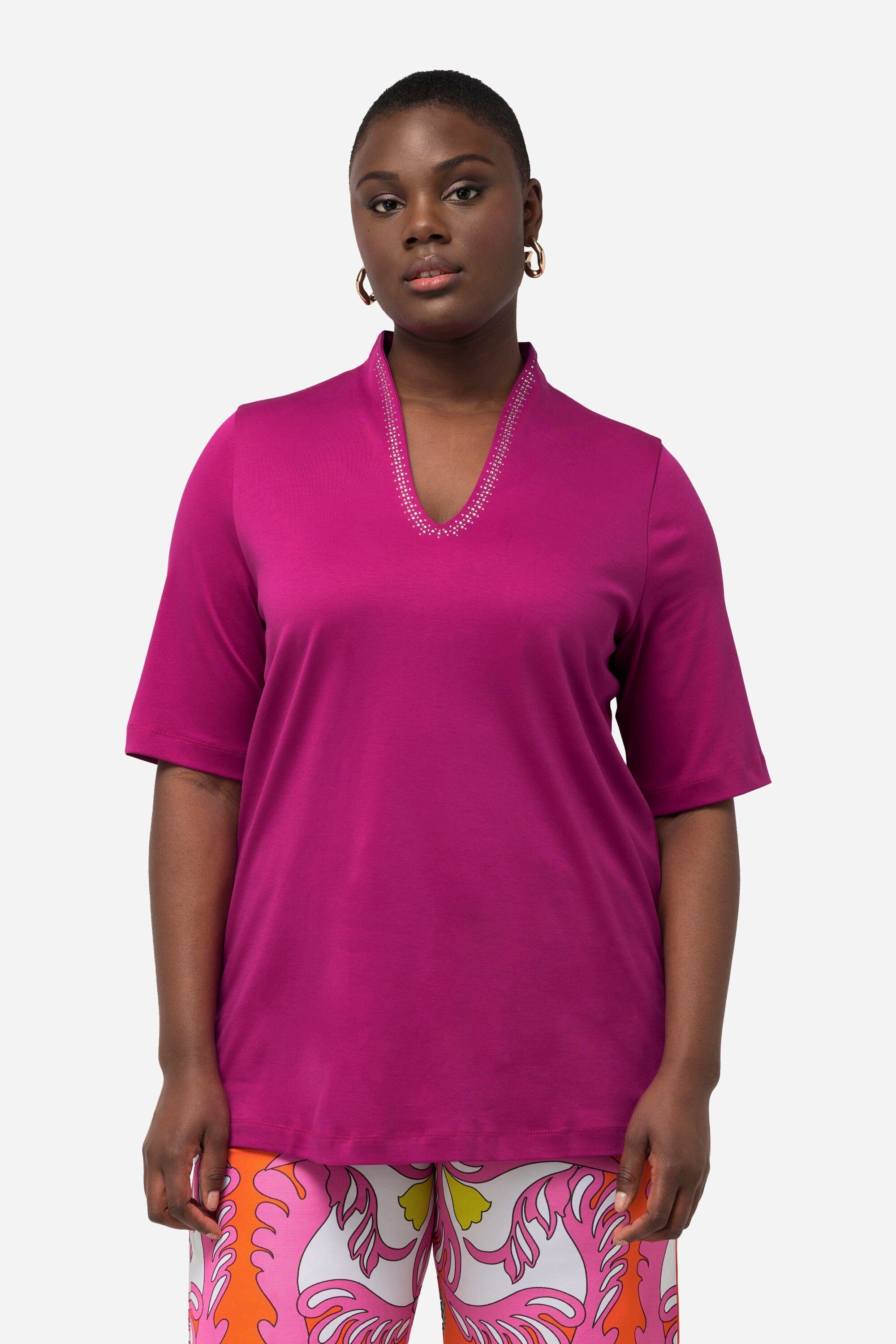Ulla Popken T-Shirt T-Shirt A-Linie Kelchkragen günstig online kaufen