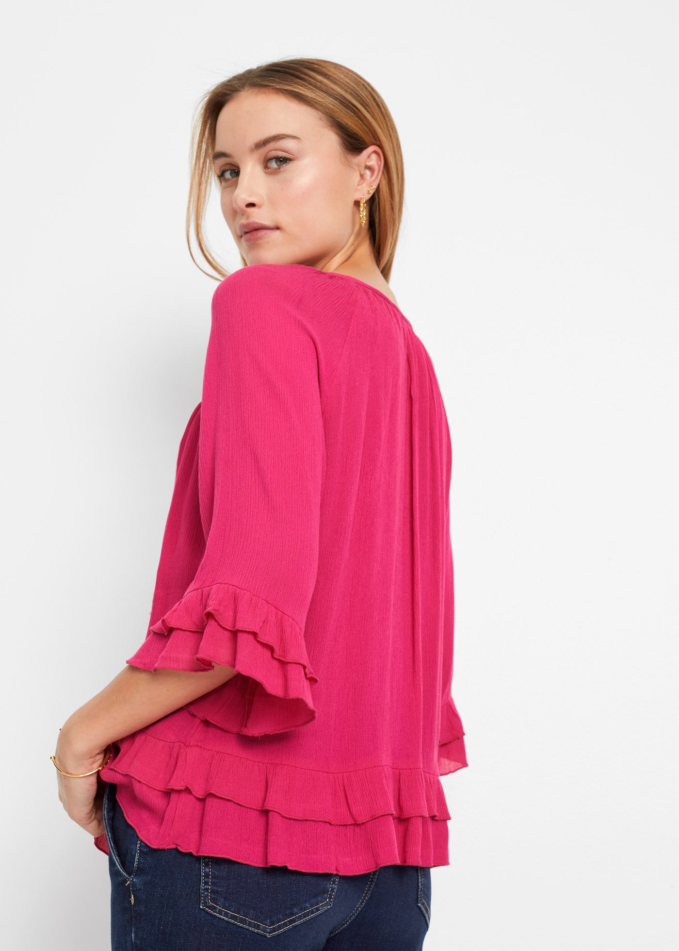 bonprix Tunika (1-tlg) A-Linien-Passform, mit 3/4-Ärmeln, gleichfarbige Stickerei