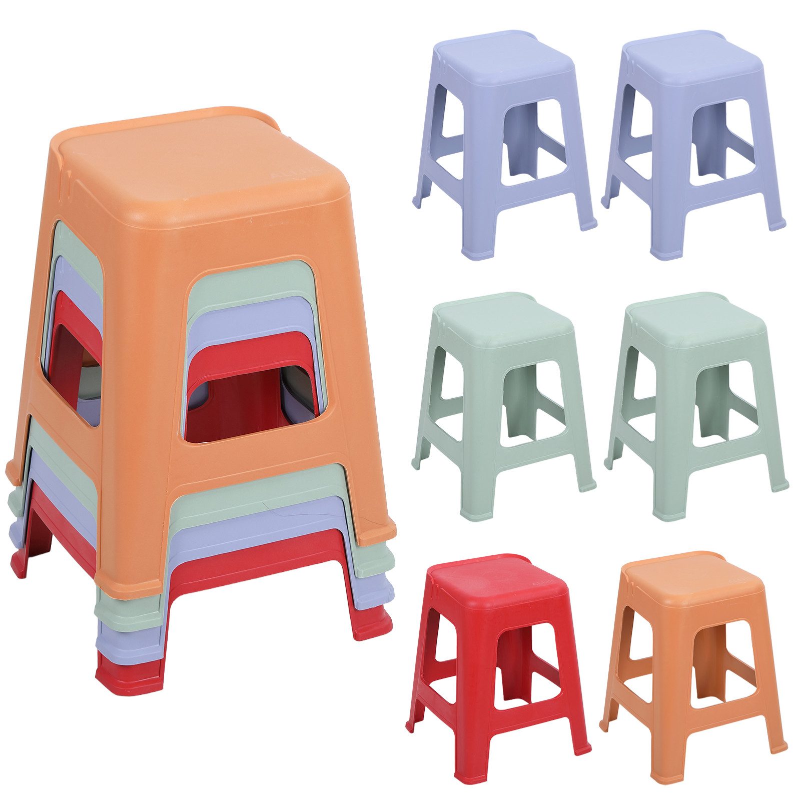 Rutaqian Sitzhocker 10 stapelbare Hocker für Klassenzimmer, 47 cm hoch, Kunststoffhocker, Tragbare Stühle ohne Rückenlehne für Klassenzimmer Büro und Zuhause