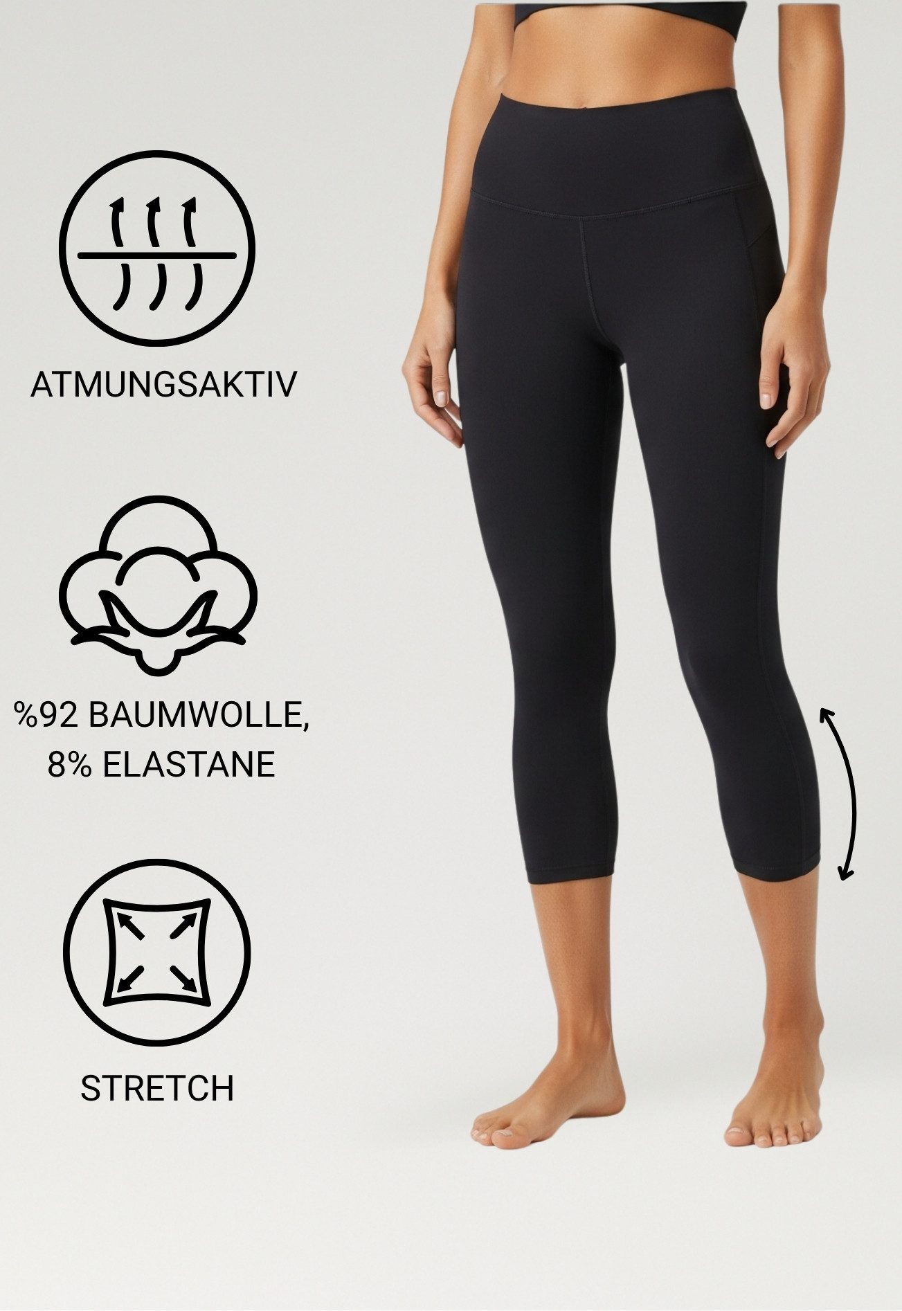 COMEOR 3/4-Leggings COMEOR Damen Capri Leggings – Bequeme 3/4 Sporthose aus Baumwolle bequemes Tragegefühl, elastischer Bund, vielseitig kombinierbar