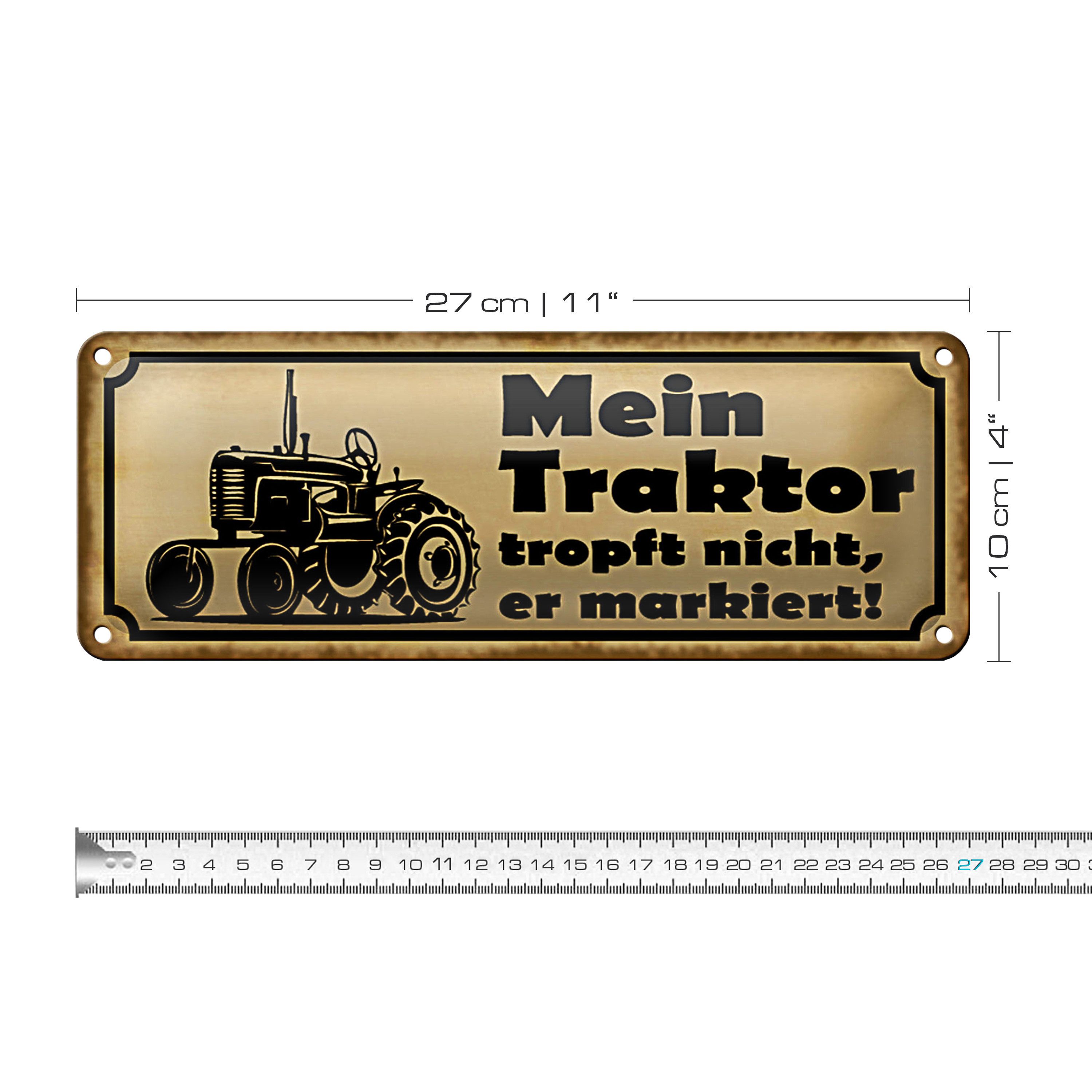 Roomando Metallschild Blechschild Spruch 27x10cm Mein Traktor tropft nicht günstig online kaufen