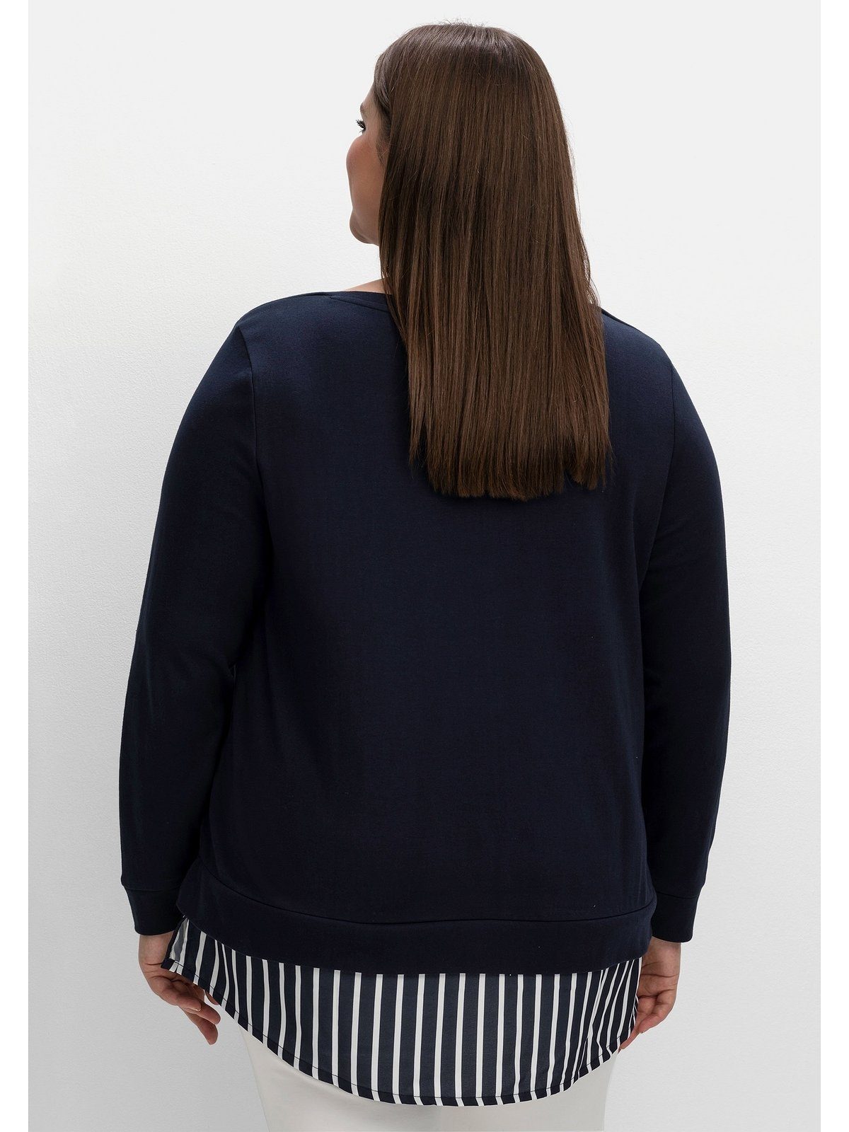 Sheego Langarmshirt Große Größen mit Ansatz aus Blusenstoff