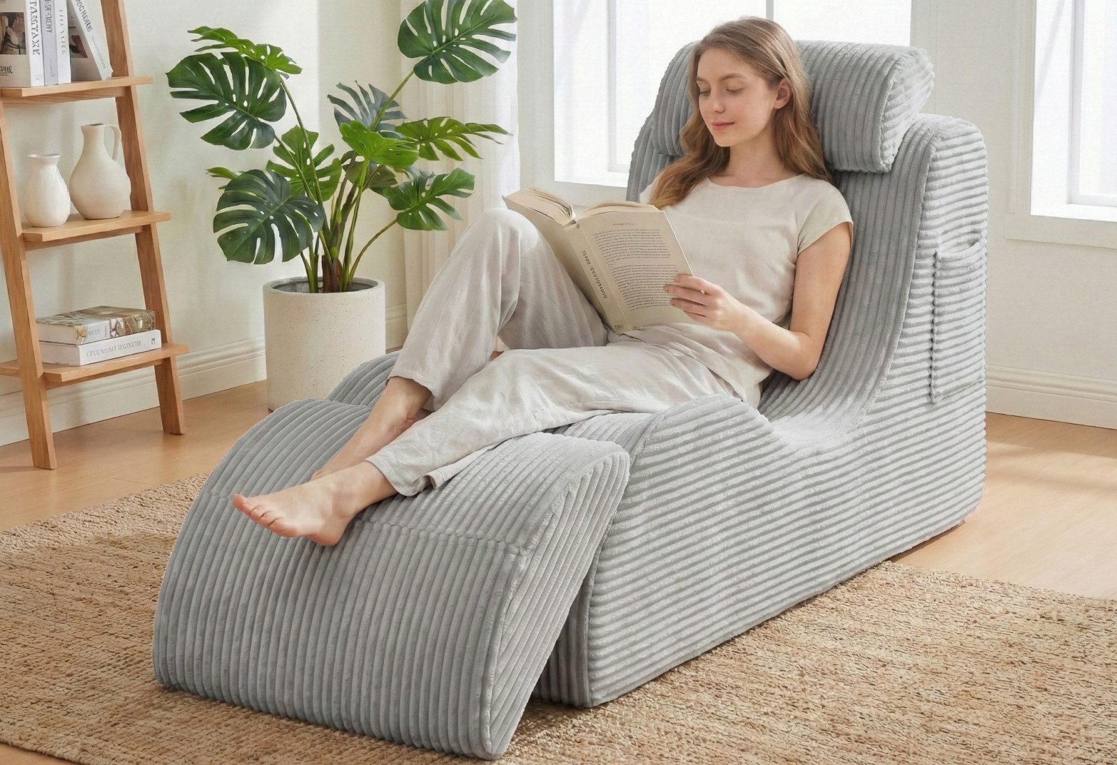 LVHOM Relaxsessel Loveseat mit Kopfstütze,bequemer Rückenlehne,ergonomischem Design (Cordstoff, praktische Seitentaschen, bis 200kg, abnehmbares Sitzkissen(auch als Fußstütze verwendet werden kann), geeignet für Wohnzimmer, Schlafzimmer, Homeoffice und Leseecke