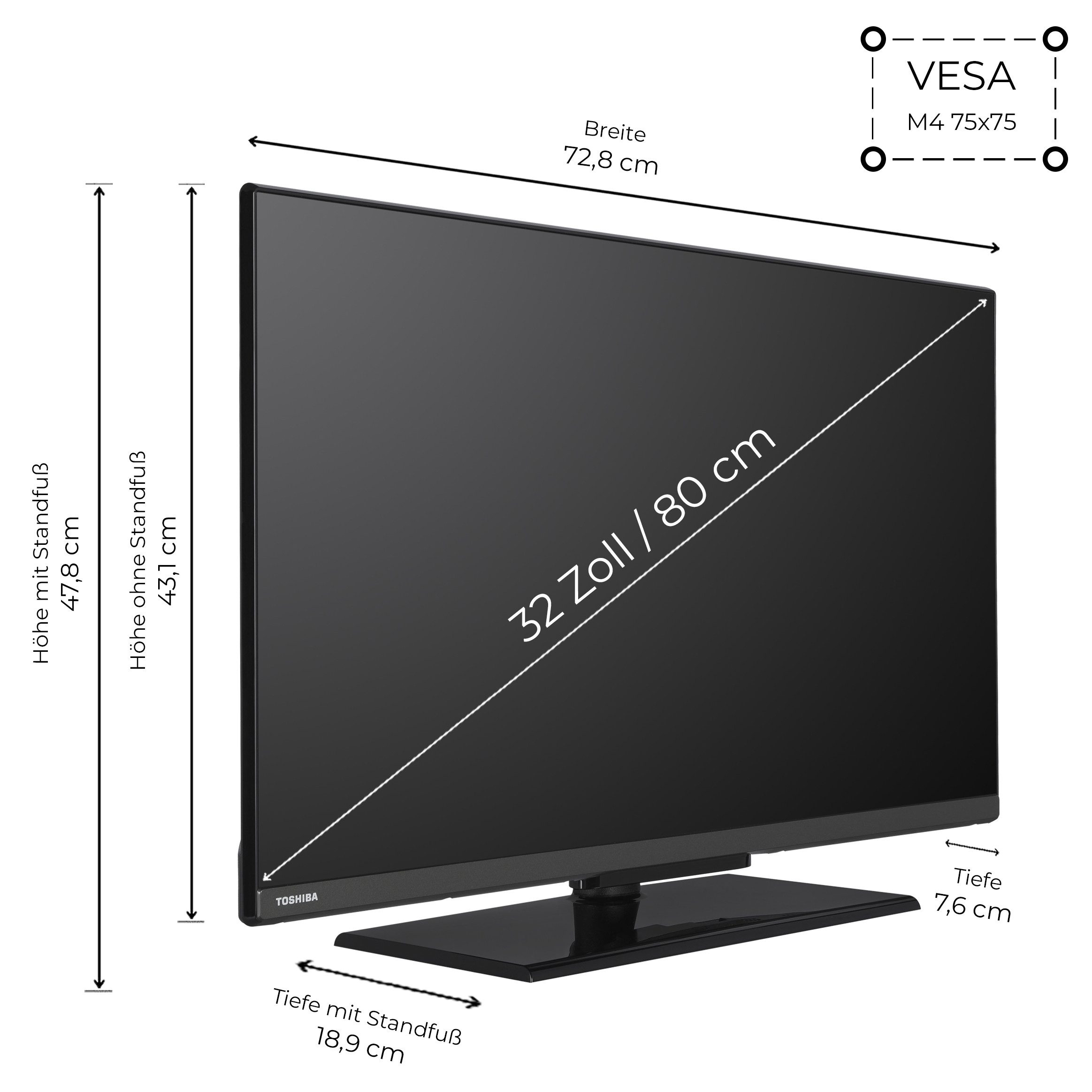 Toshiba 32WF3F63DAZ LCD-LED Fernseher (80 cm/32 schwarz ! RABATT: 10.53%