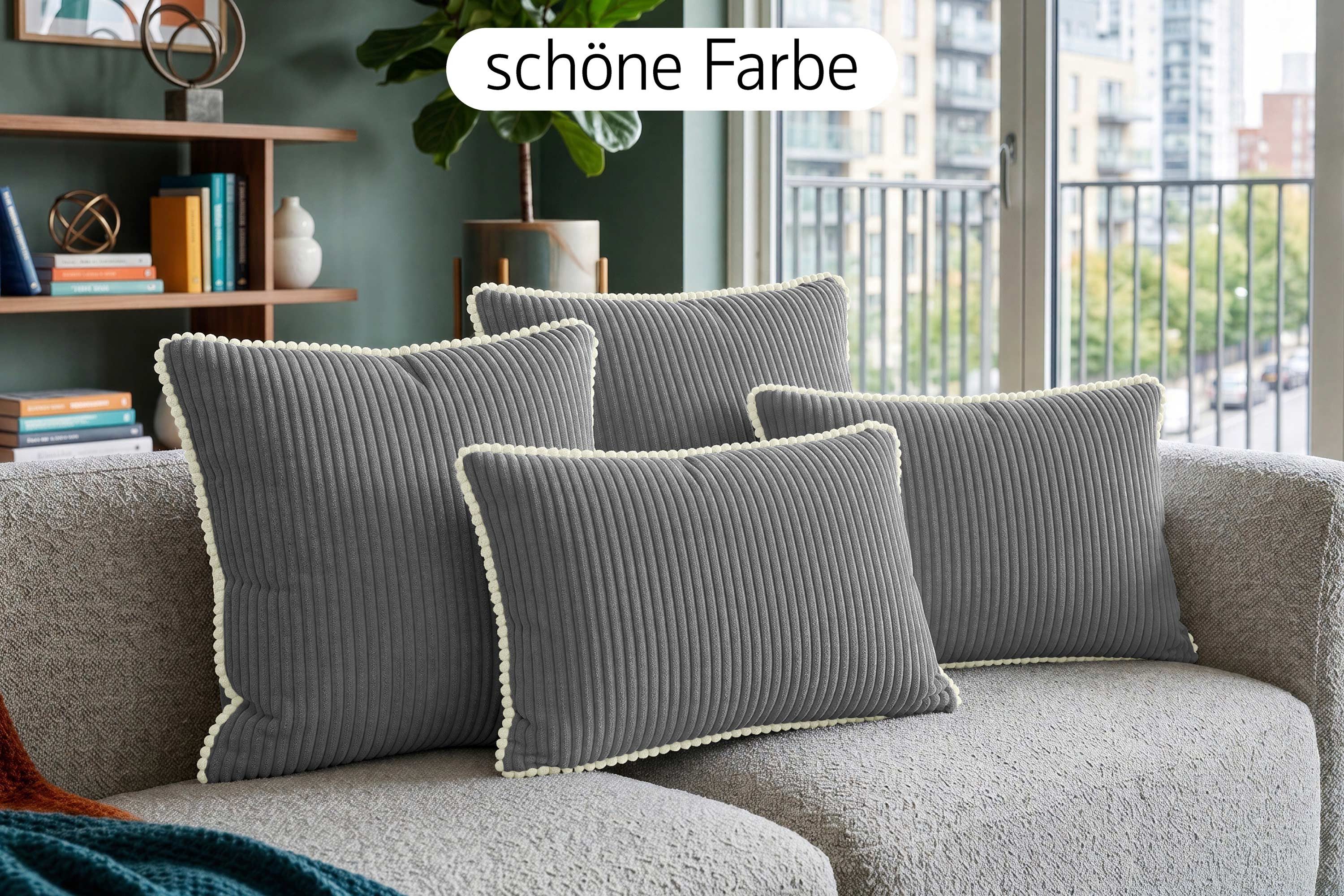 Amilian Dekokissen Sofakissen 4er Set mit Füllung 2x 40x40 cm + 2x 35x45 cm, Hotelverschluss Sofakissen Zierkissen – Bild 2 von 5