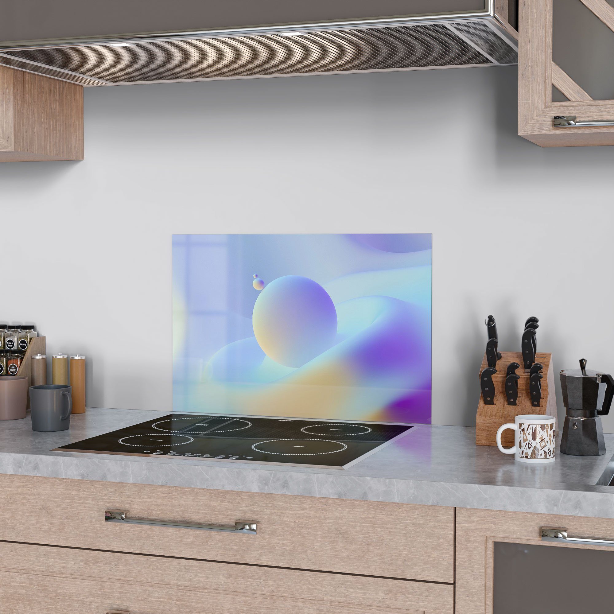 Badrückwand Herdblende Küchenrückwand Lowpoly DEQORI Kugeln', Spritzschutz Glas '3D