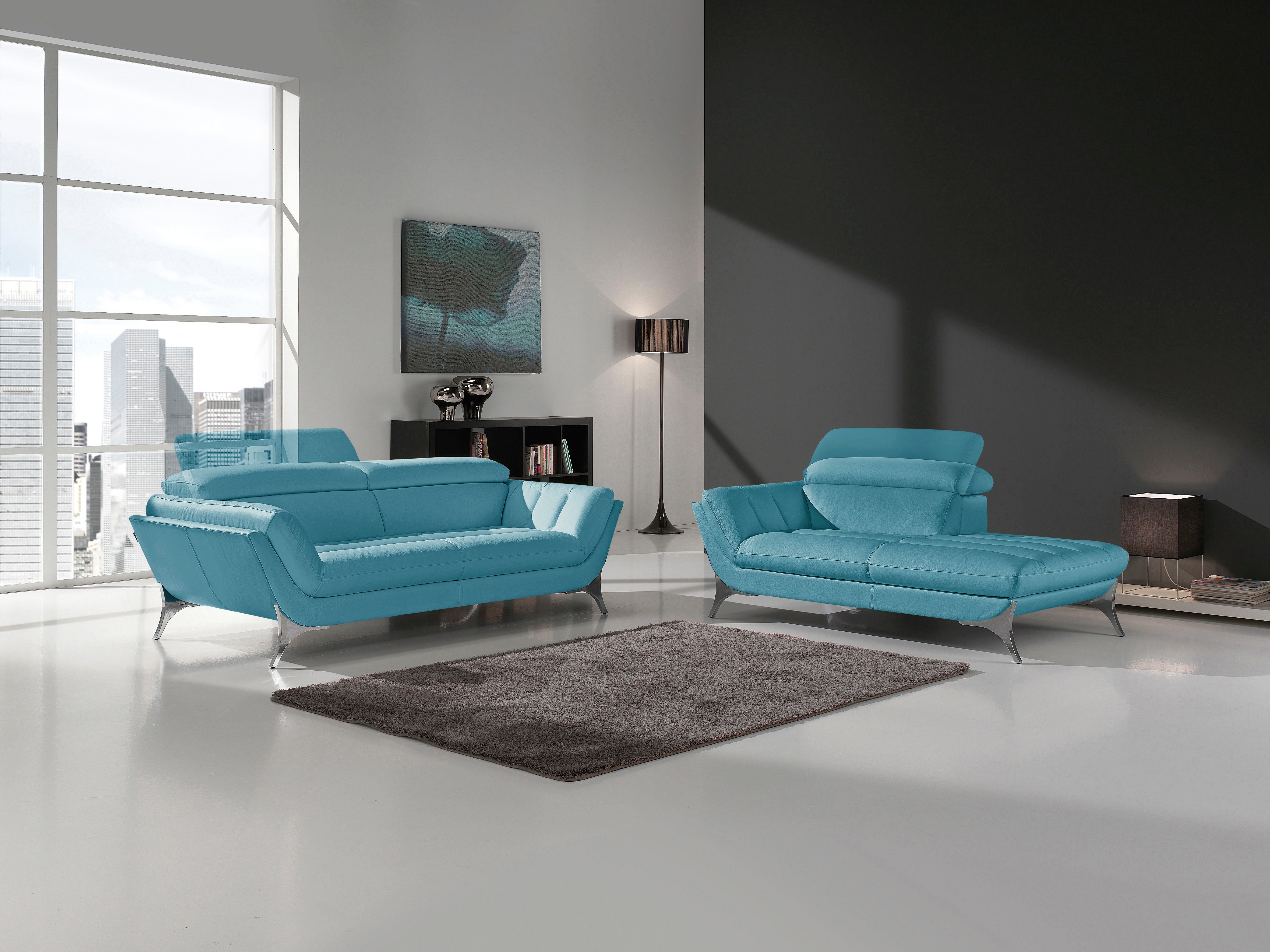 Egoitaliano Polstergarnitur Sueli, (Set), bestehend aus Sofa und Recamiere, Kopfteilverstellung, Bezug Leder
