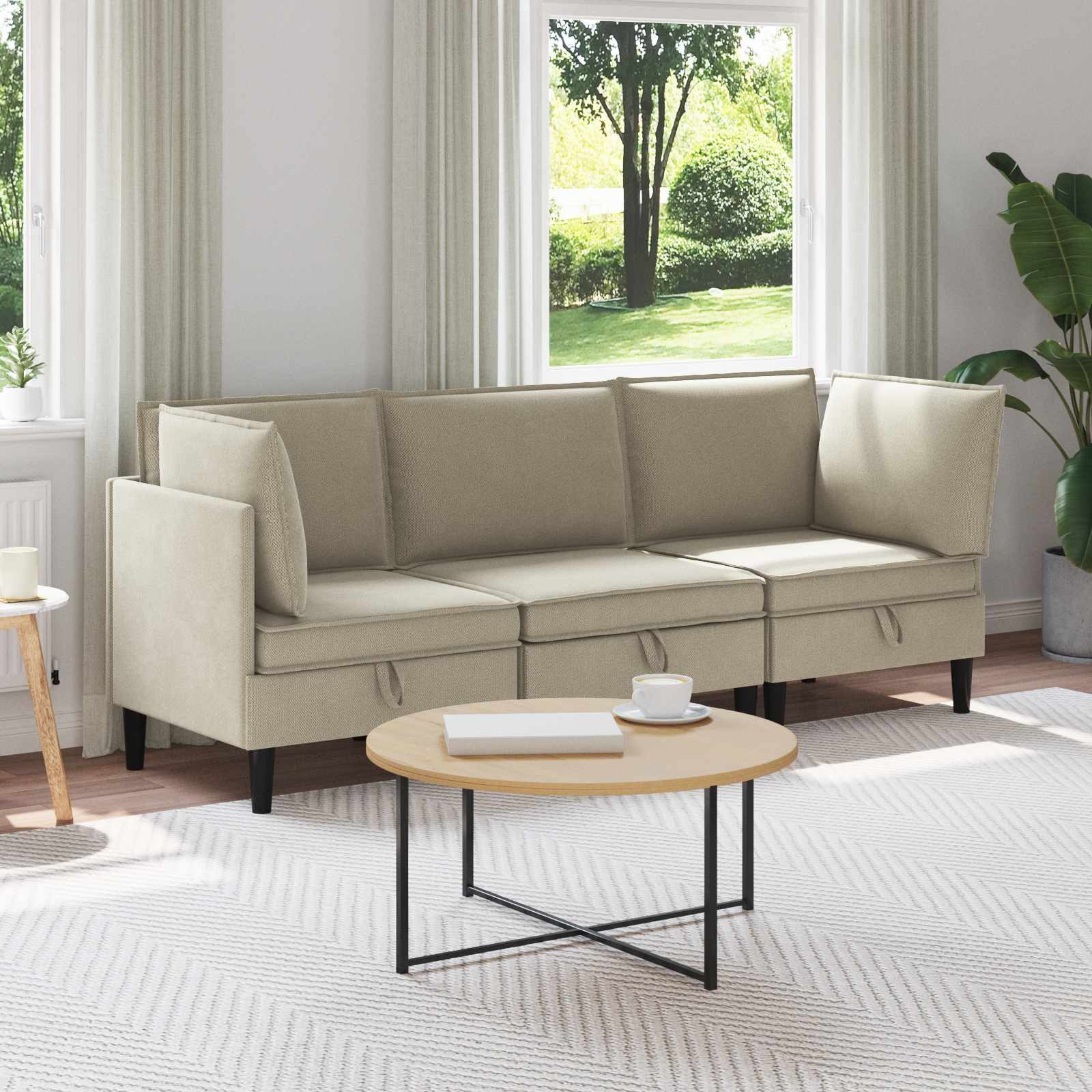 vidaXL Sofa Wohnzimmergarnitur 3 Stk. Sand Stoff, 3 Teile
