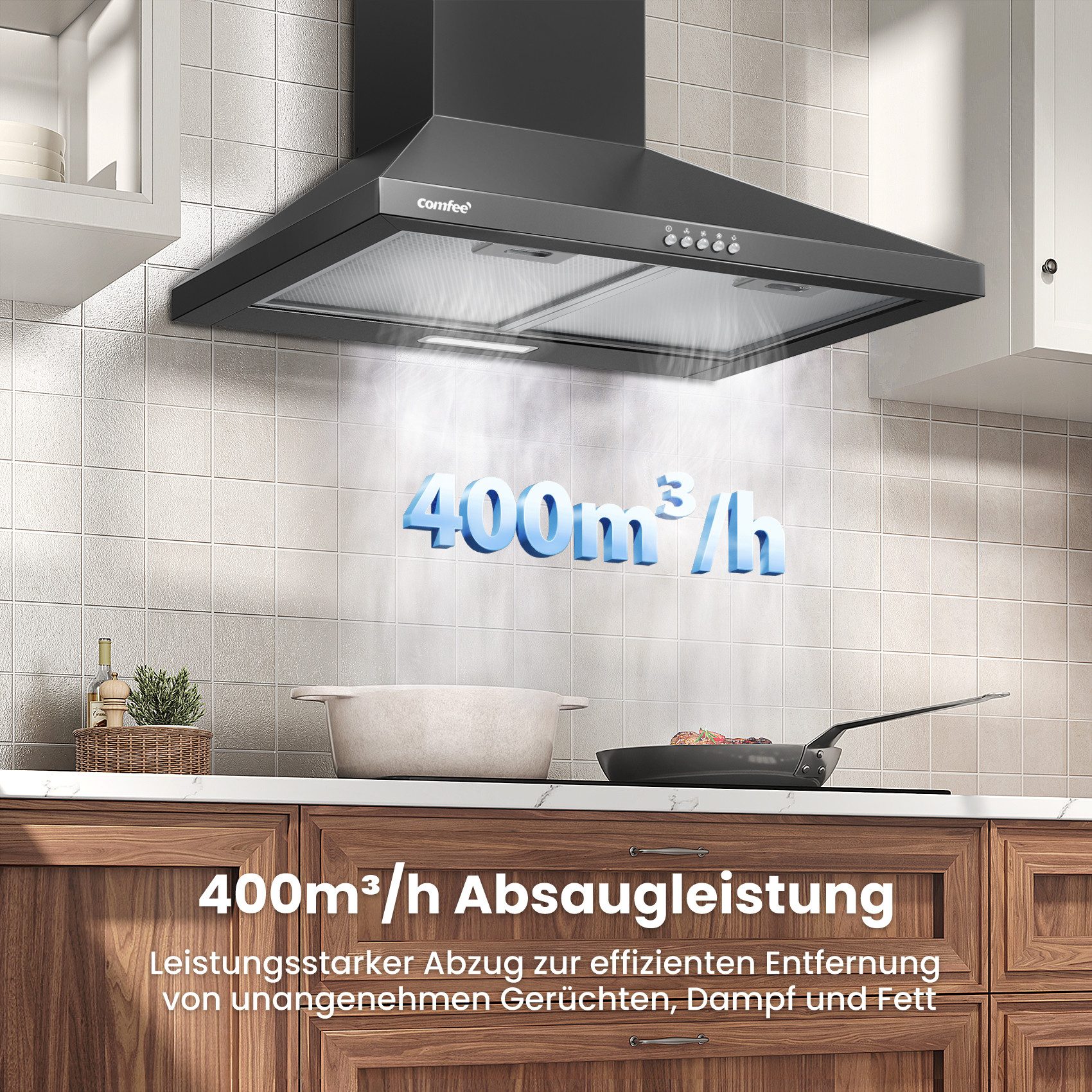 comfee Kaminhaube CH60A17EM400SS Kratzfest, LED-Beleuchtung, Rostfrei, Schmutzabweisend – Bild 5 von 5