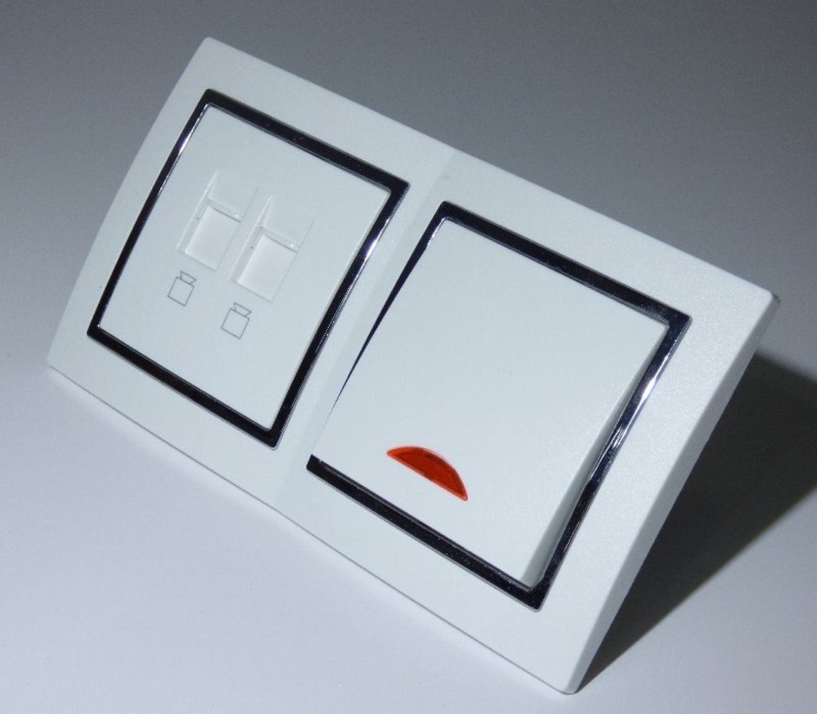 Lichtideen Schalter 9534 Levina S 2-er 1xKontrol Schalter 1x RJ-45+RJ-11 Netz +Telfon silb (Taster, Schalter, Anennendose, Steckdose mit USB lieferbar)