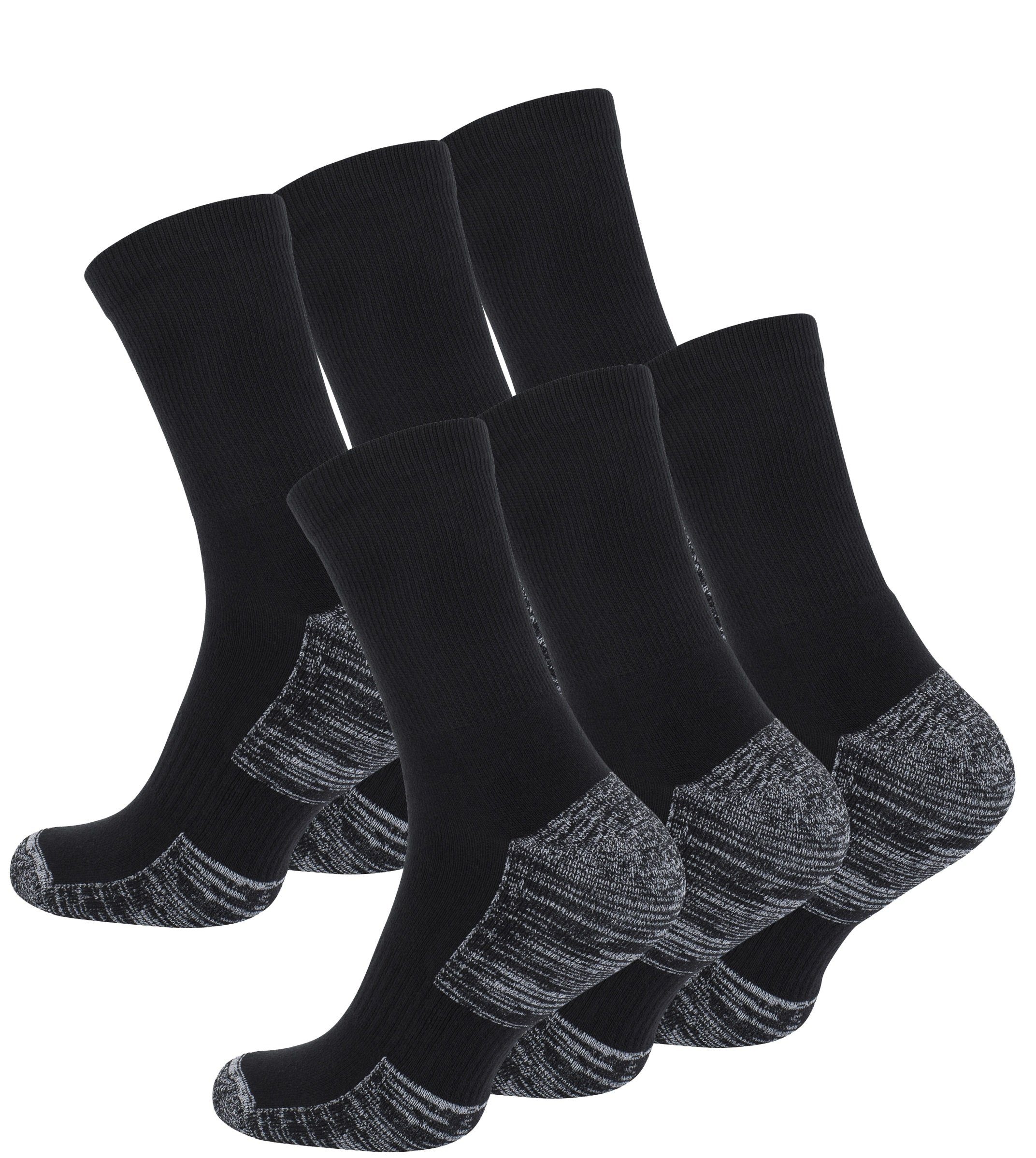 Stark Soul® Funktionssocken Schwarz Paar 6 Outdoor.-& Unisex mit Trekkingsocken, Multifunktionssocken, Spezialpolsterung