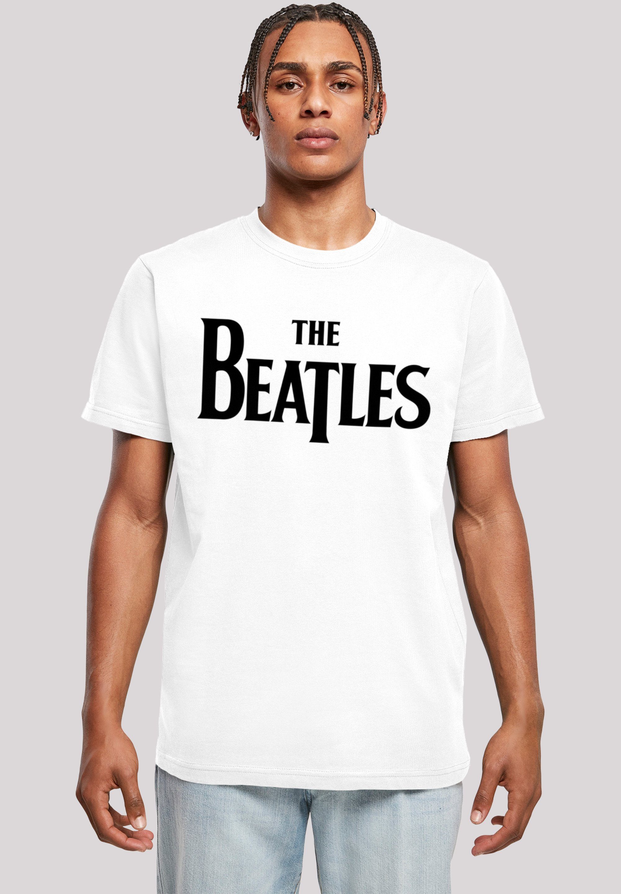 am Print, und Black Band am T Saum T-Shirt Rippbündchen Beatles Drop Hals F4NT4STIC Doppelnähte Logo The