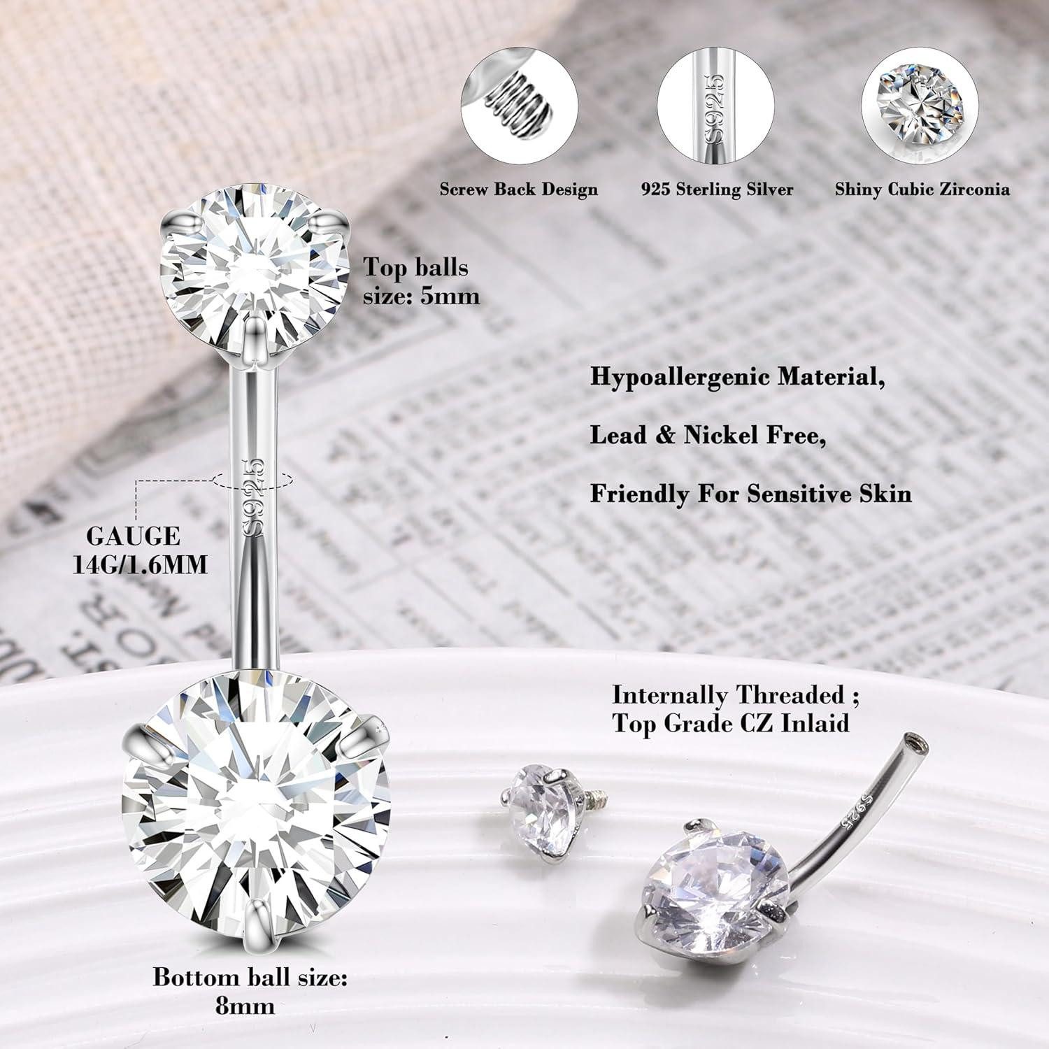 Finrezio Bauchnabelpiercing 925 Sterling Silber Bauchnabelringe günstig online kaufen