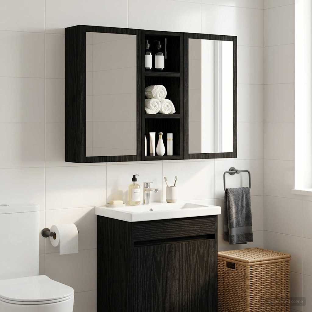 vidaXL Badezimmerspiegelschrank Badezimmer-Wandschrank Schwarz Eichen-Optik 20 x 10 x 50 cm (1-St)