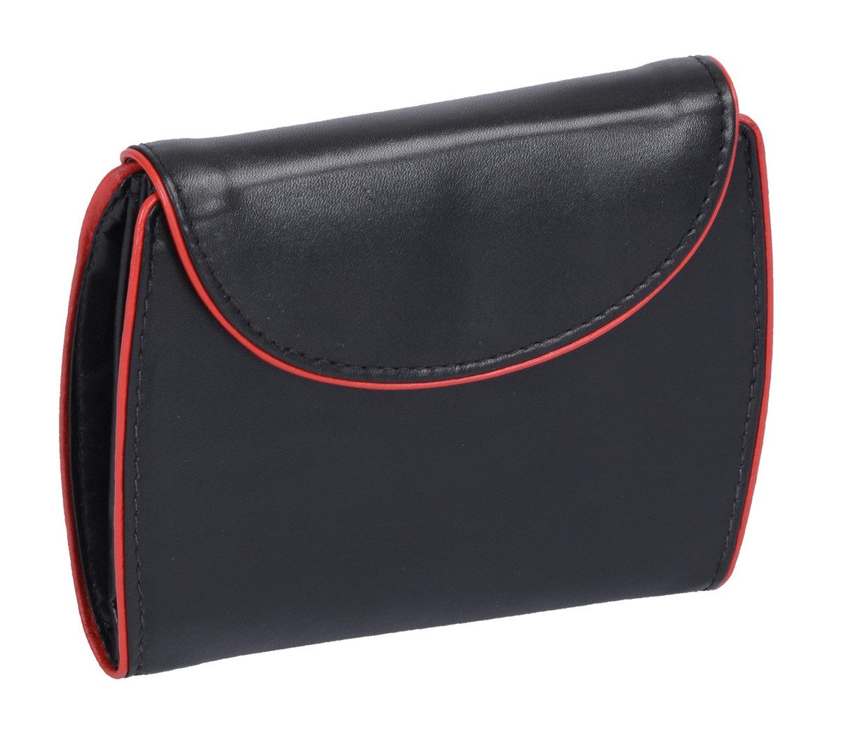 GlücksNugget Geldbörse Wortmann' schw. Damen-Brieftasche, runde Klappe, roter Rand, LEDER