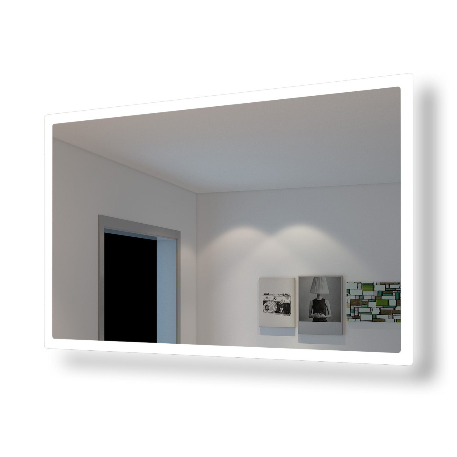 SONNI Schminkspiegel Wandspiegel mit LED Beleuchtung 60×40 cm kaltweiß Wandschalter, energiesparender, Badspiegel,Lichtspiegel IP44,Badezimmerspiegel